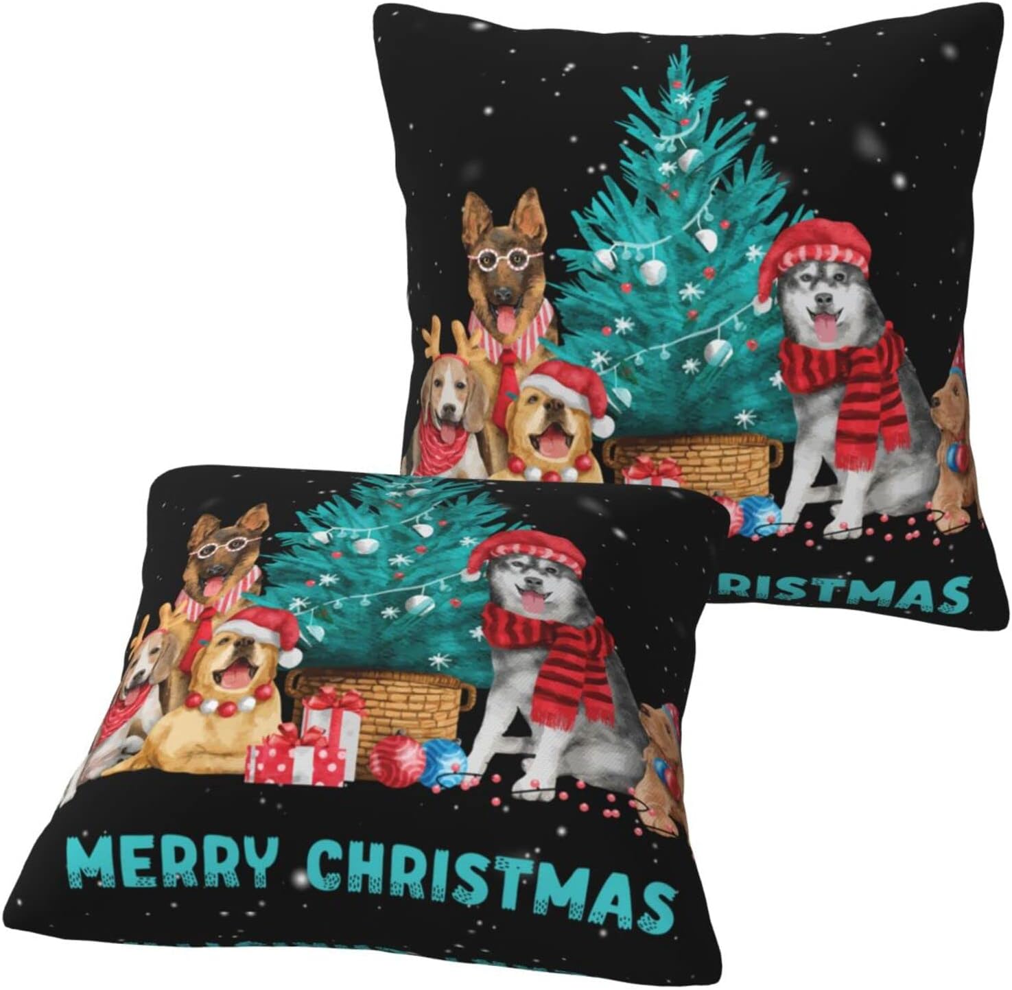 Oplp Merry Christmas – Juego de 2 fundas de almohada cuadradas de invierno para mascotas, perros, decoración para dormitorio, sofá, silla, 18 x 18