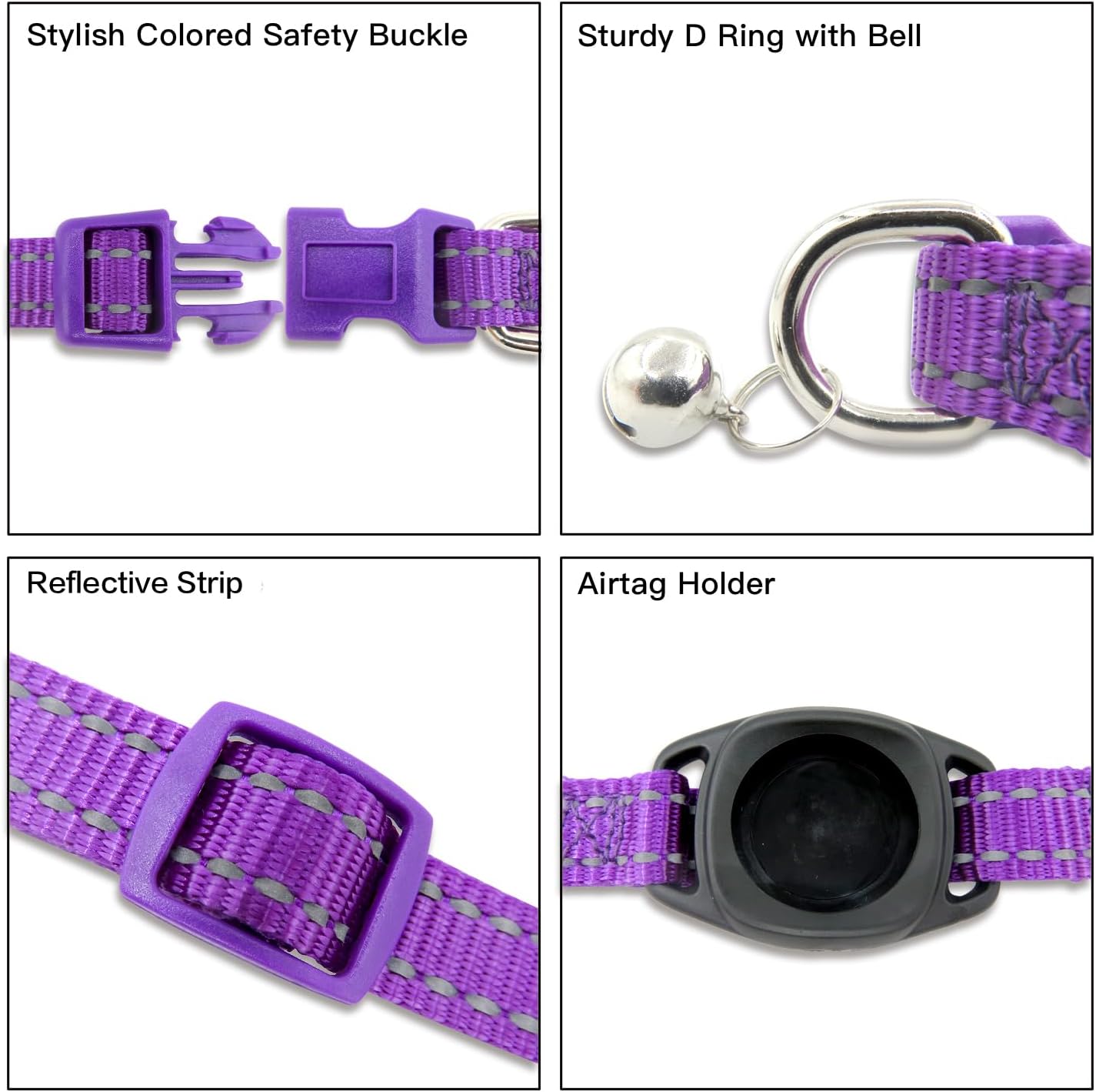 DALUZ Collar reflectante para gatos Airtag, collar de nailon duradero con GPS integrado con soporte Airtag y campana, collar Airtag para gato con