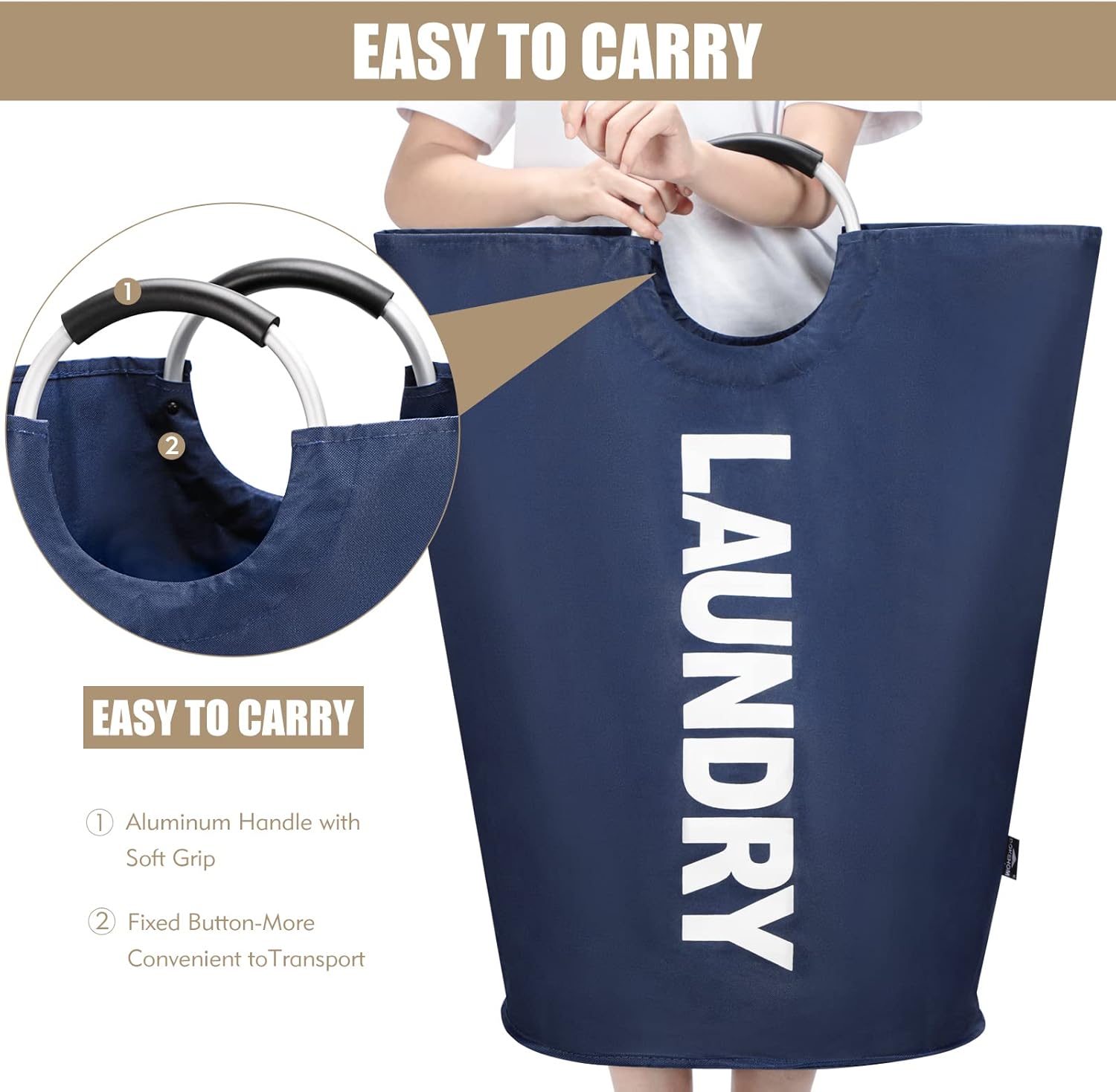 DOKEHOM – Canasta de lavandería grande de 90 litros, bolsa de lavandería plegable, canasta de ropa alta y autónoma, contenedor de lavado plegable