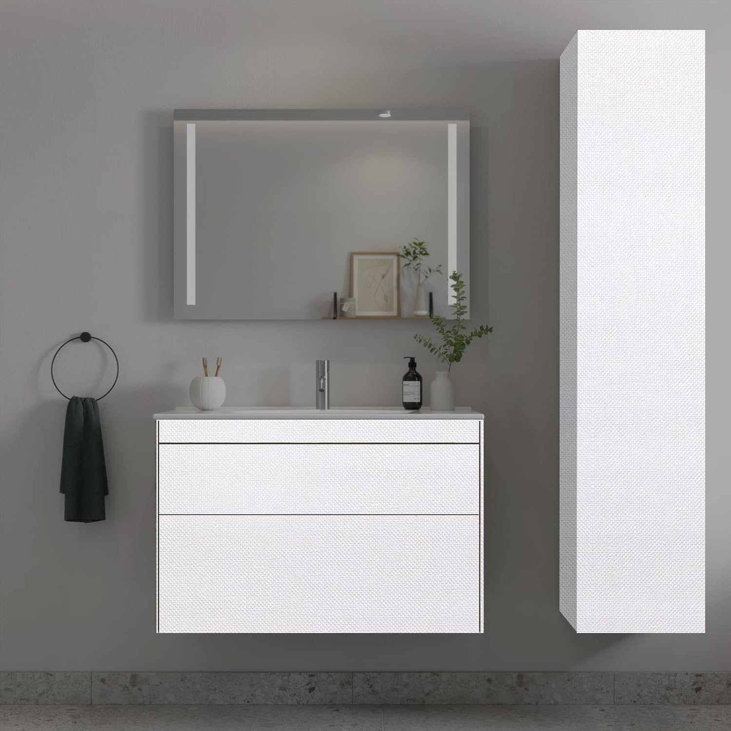 Papel tapiz de vinilo de 17.71 x 197 pulgadas, textura 3D táctil + visión, papel tapiz de vinilo blanco de PVC súper grueso, fácil de instalar y