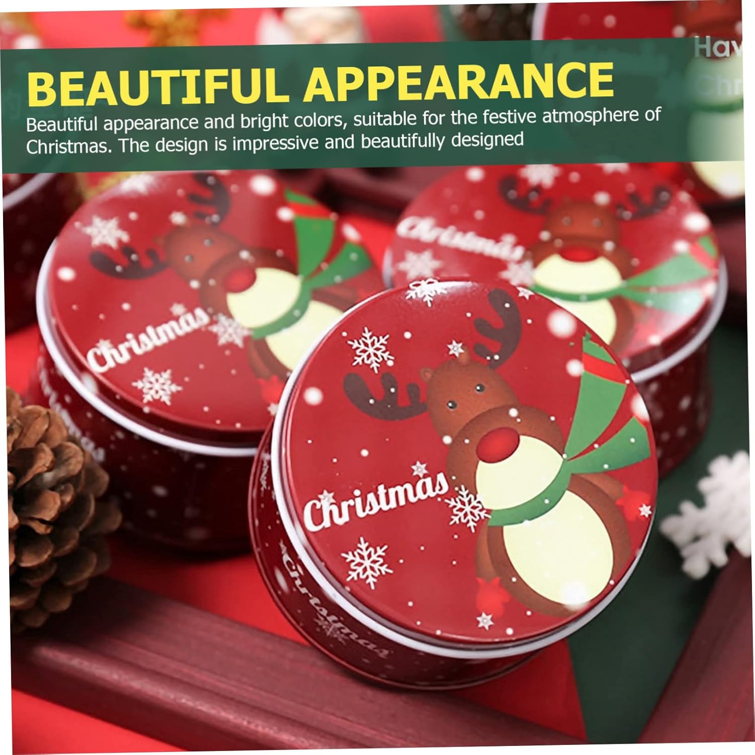 Abaodam 36 cajas de tarro de caramelo de Navidad, pequeños tarros de dulces con tapas, latas de galletas festivas, lata de galletas de Navidad, lata