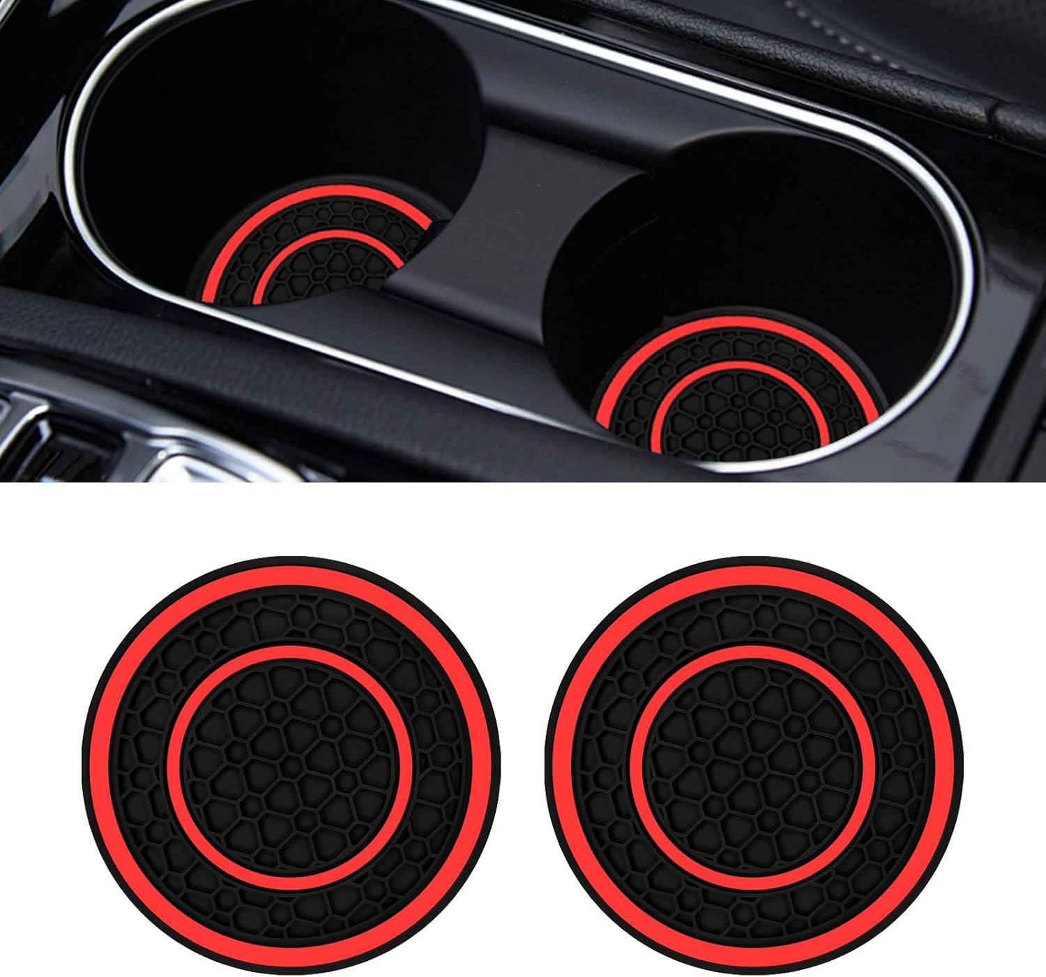 2PCS Car Cup Holder Coasters, 3D Honeycomb Line Anti-Slip Silicone Cup Holder Decoration, 2.75″ Console Cup Holder Insert Insulation Mats, Universal