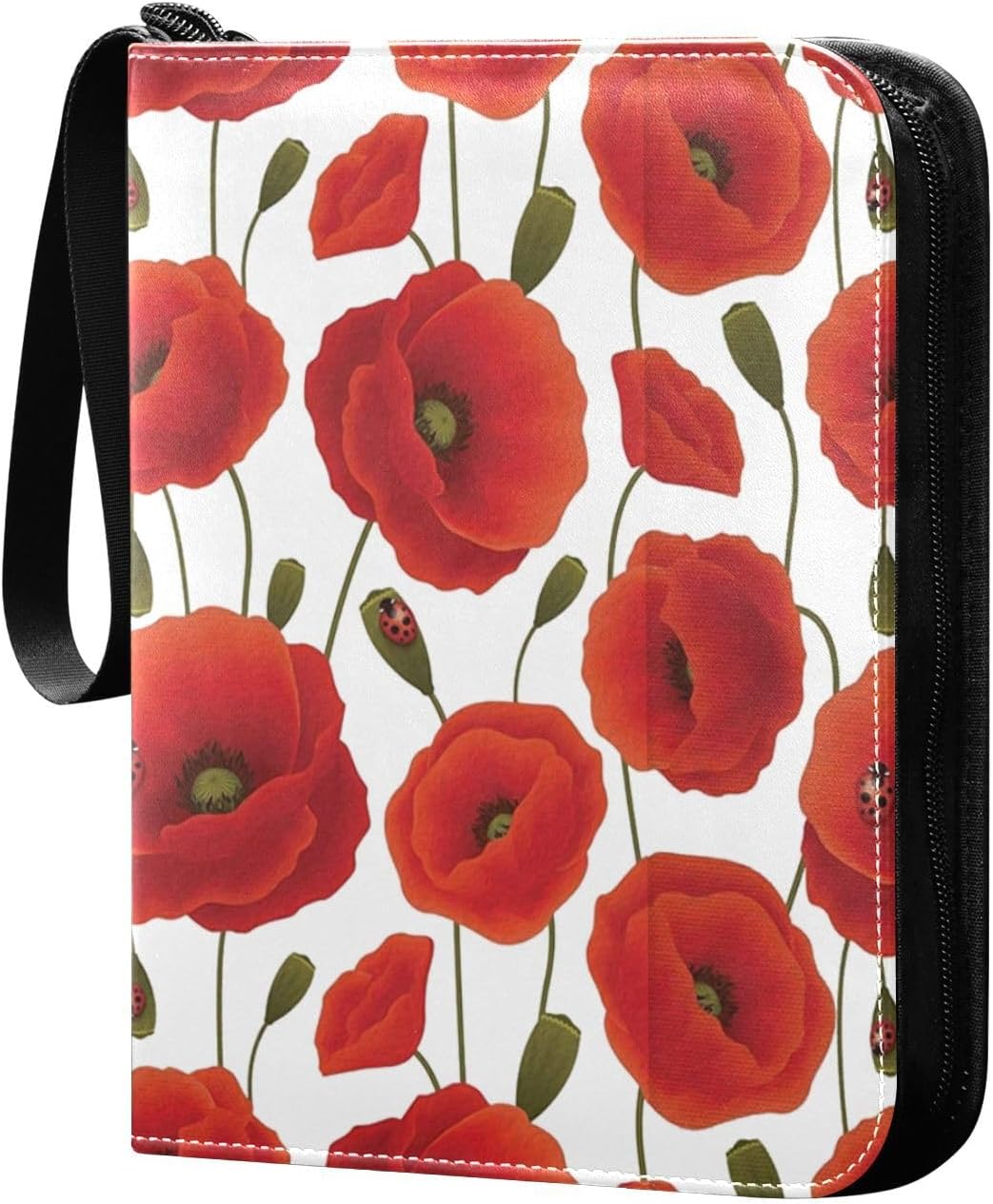 Carpeta para tarjetas coleccionables de flores de amapola roja, 4 bolsillos con 50 fundas extraíbles, carpeta de álbumes de tarjetas de 3 anillas,