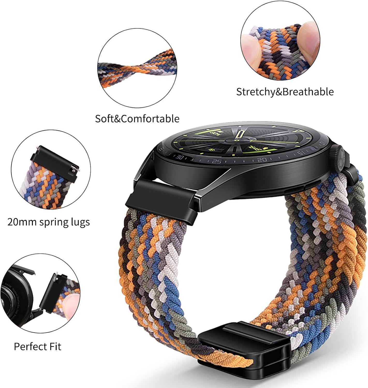 Correa elástica trenzada compatible con Samsung Galaxy Watch 4 5 Pro 6 Band 1.575 in 1.732 in 1.772 inWatch 6 Classic 1.693 in 1.850 inWatch 4