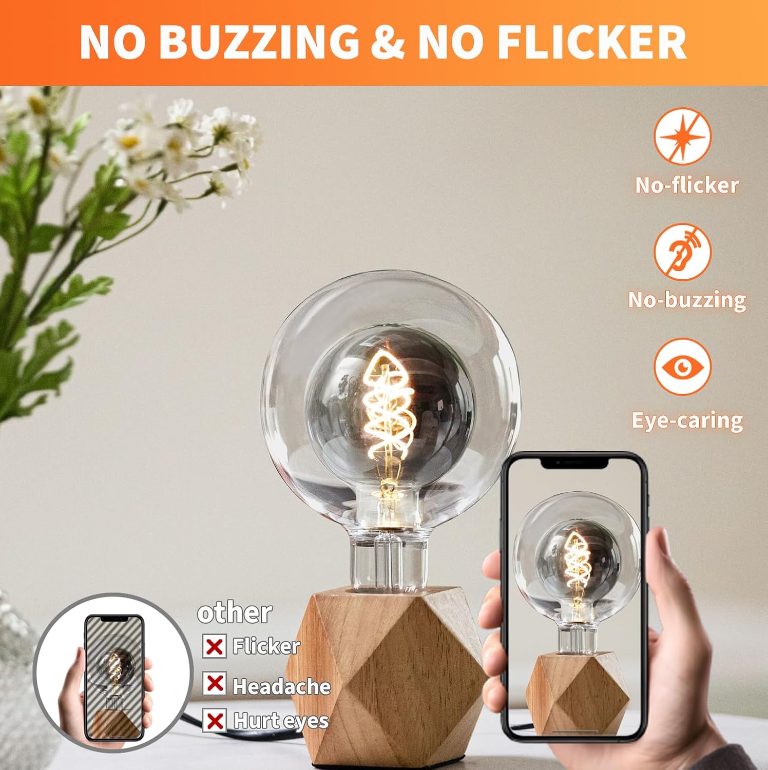 ALAMPEVER Bombillas LED de globo grandes, LED decorativas regulables con 6 W equivalentes a bombillas de 40 W, blanco suave de 2700 K, base E26, 300