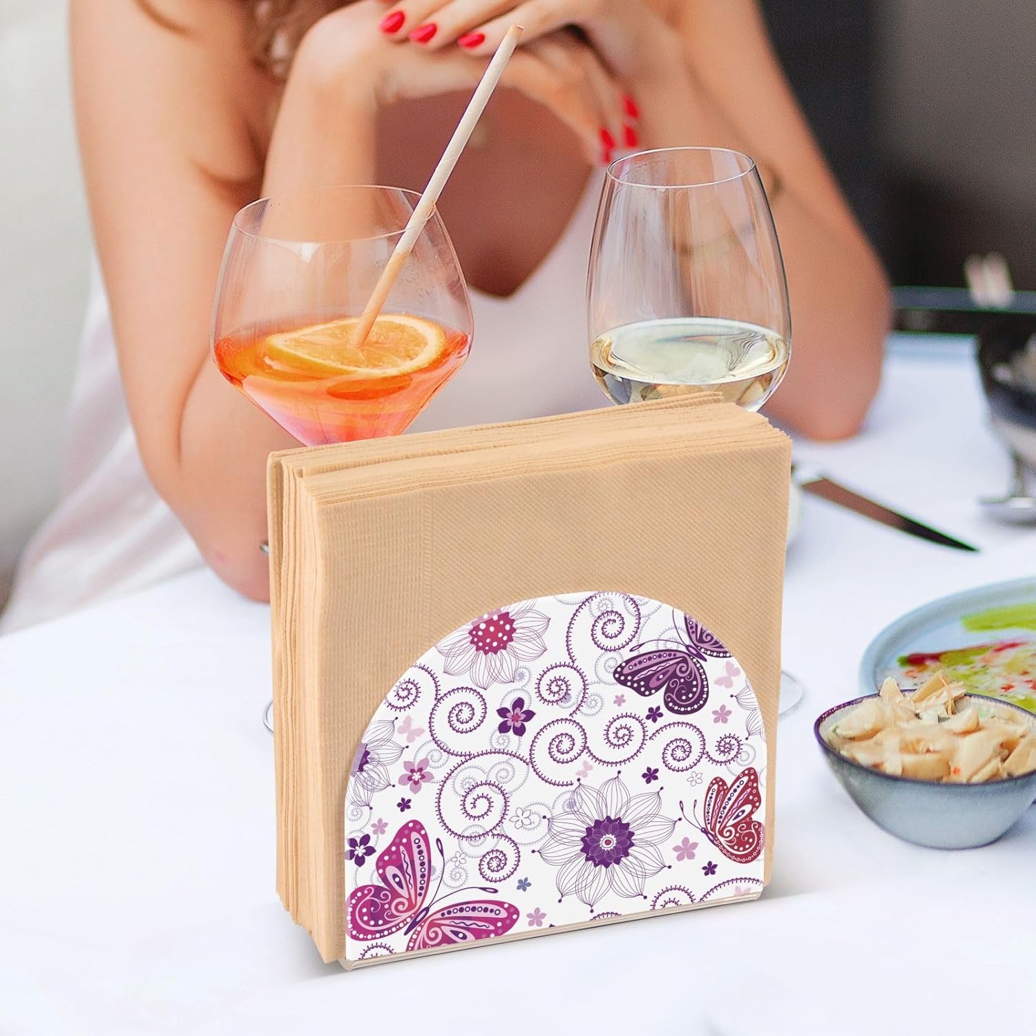 Napkin Holder Pink Butterfly Napkin Holders for Tables, Clear Acrylic Napkin Holders Cocktail Napkin Holder for Kitchen Restaurant Bar Home Decor