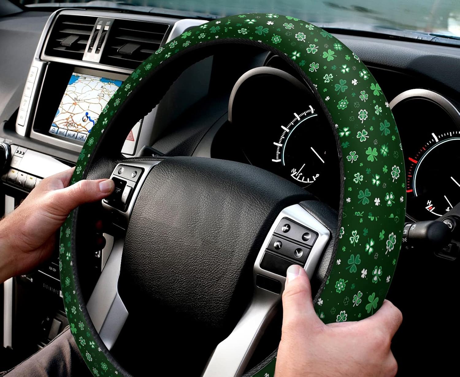 Funda para volante de automóvil, diseño de trébol brillante del día de San Patricio, esponja elástica elástica, funda protectora para vehículos,