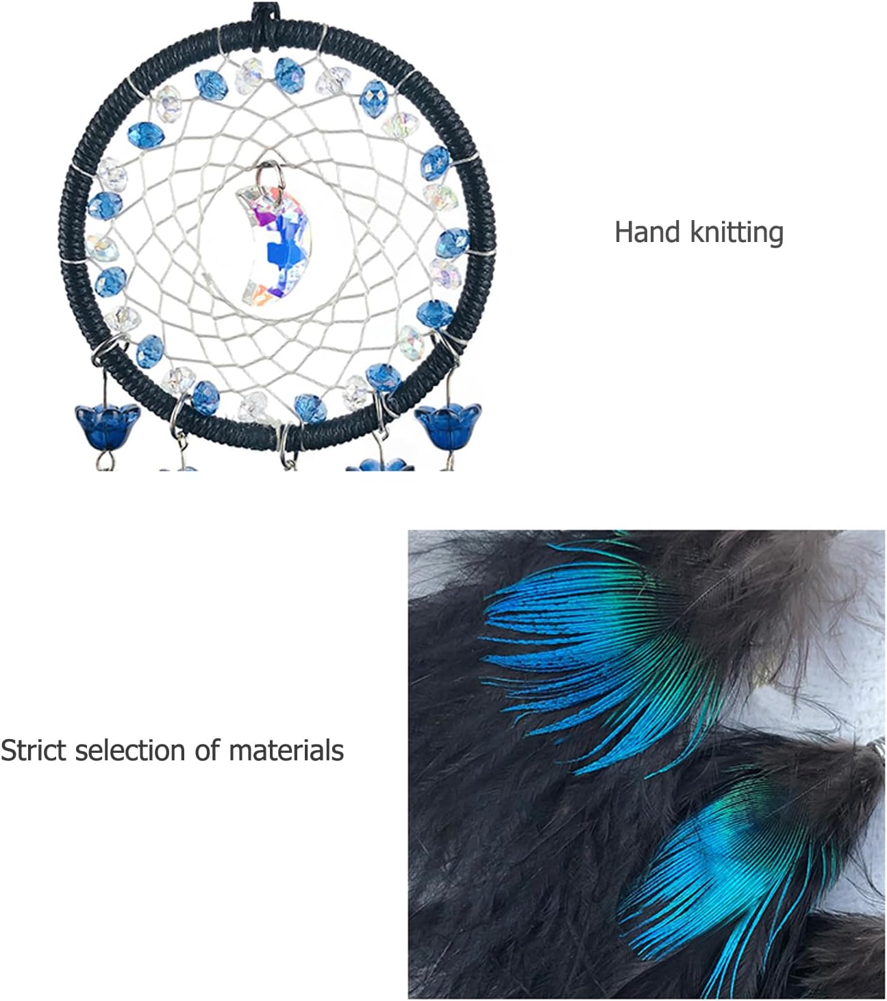 Decoraciones de plumas de pavo real, atrapasueños para colgar en el automóvil, accesorios para espejo retrovisor hecho a mano, pequeño atrapasueños
