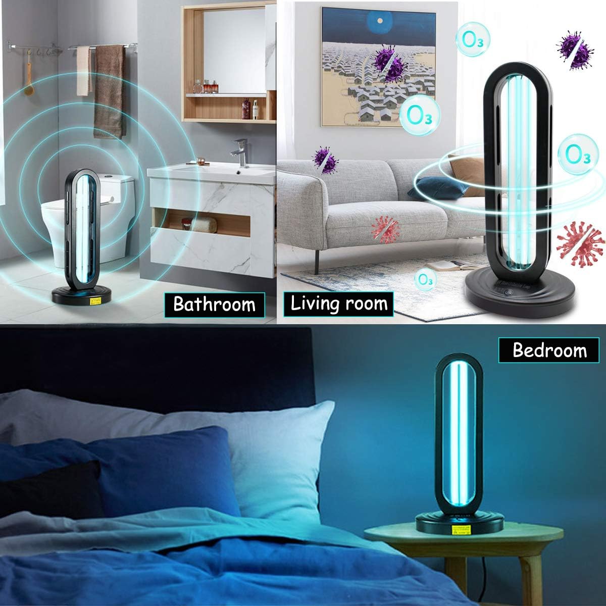 Lámpara de esterilización con luz UV con ozono para purificación de aire de habitación de olores (mando a distancia incluido) Tasa de esterilización
