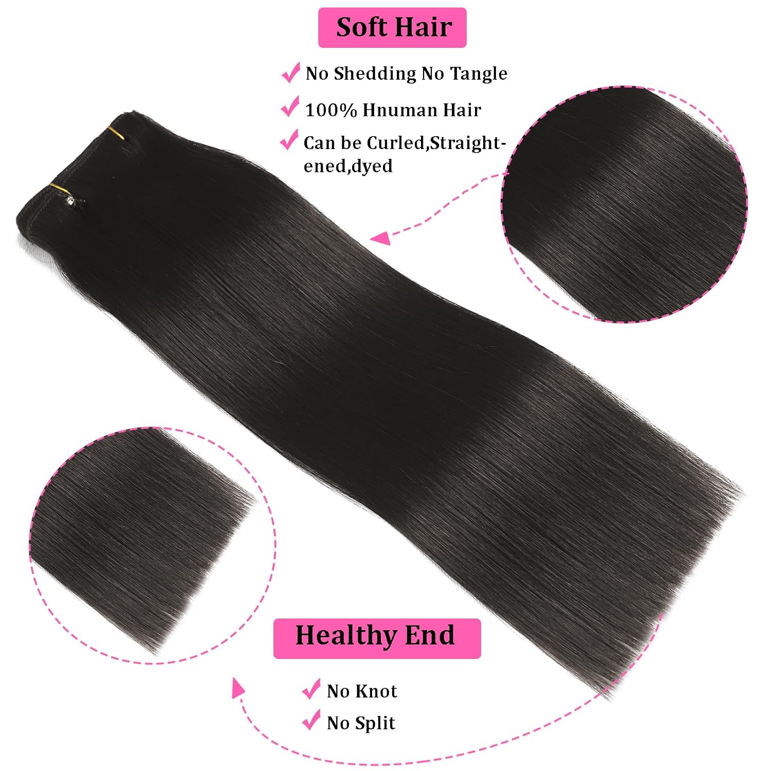 Extensiones de cabello humano con pinzas, 100% Remy, 8 piezas por juego, con 18 clips, extensiones de cabello lacio color negro natural, doble