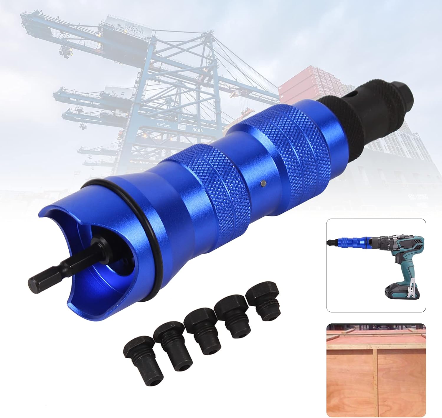 ADR36 – Kit de adaptador para taladro de remache ciego (0.094in, 0.252in), color azul