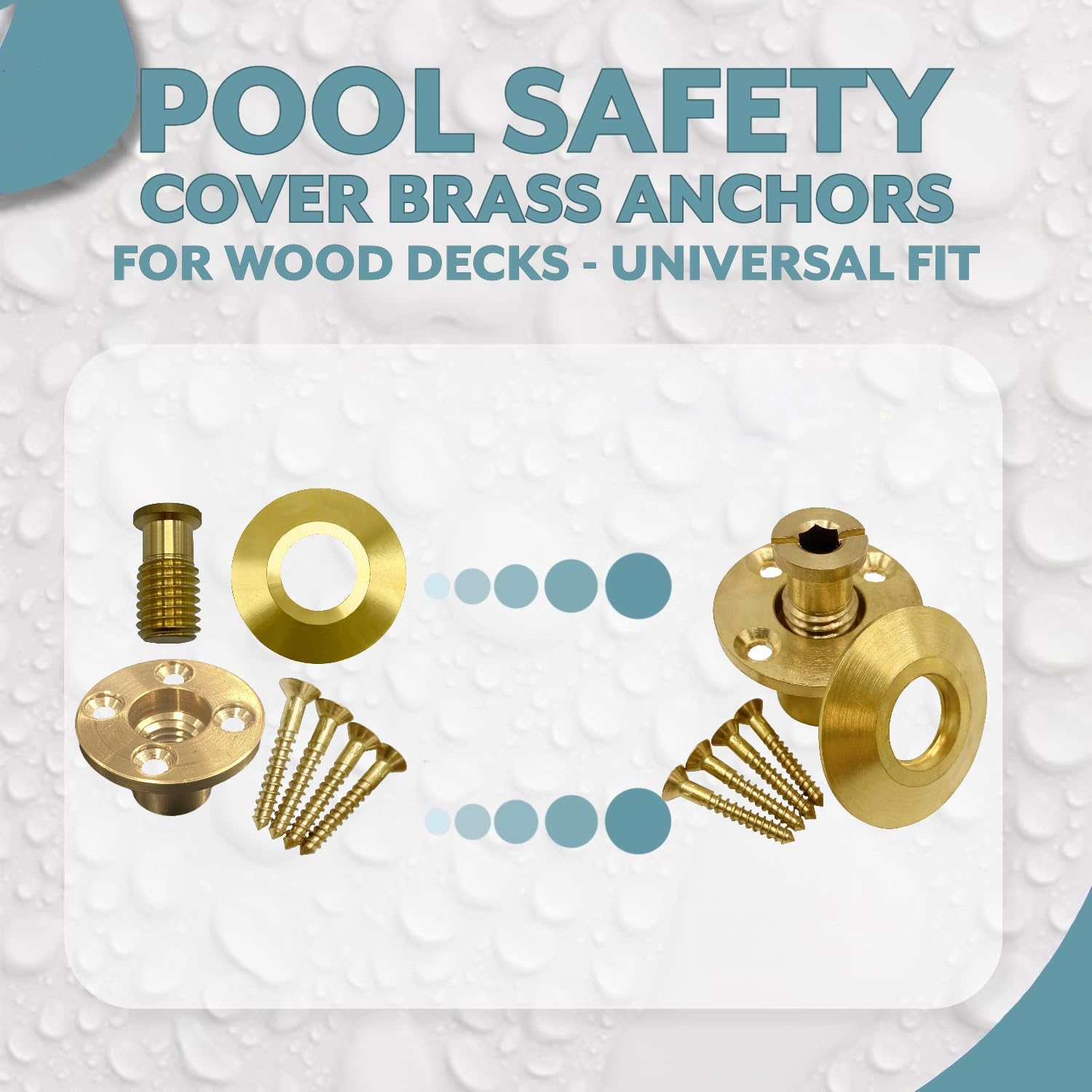 Poolzilla – Cubierta de seguridad para piscina, anclaje de latón con collar para cubiertas de madera, paquete de 10 unidades, ajuste universal