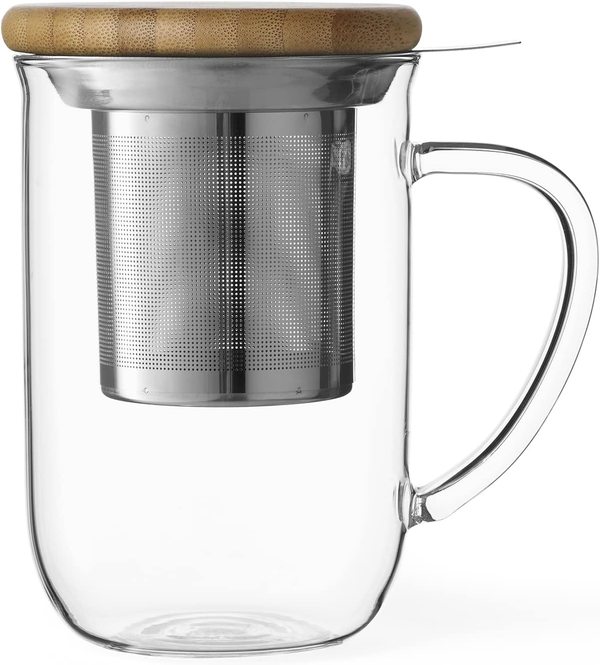 VIVA Minima Balance – Taza de té con infusor de vidrio, taza de 17 onzas  16.9 fl oz con malla de infusión de acero inoxidable y tapa de madera de