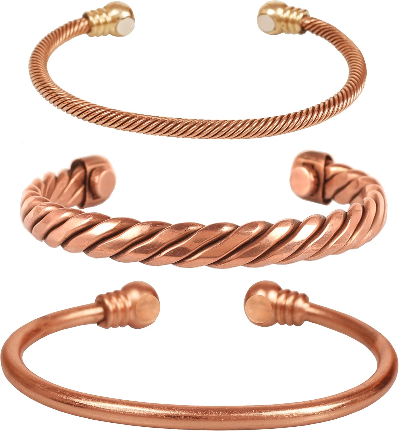 Touchstone Pulsera de cobre estilo tibetano. Forjado a mano con cobre sólido y de alto calibre para mujeres y hombres. Combo de diferentes diseños