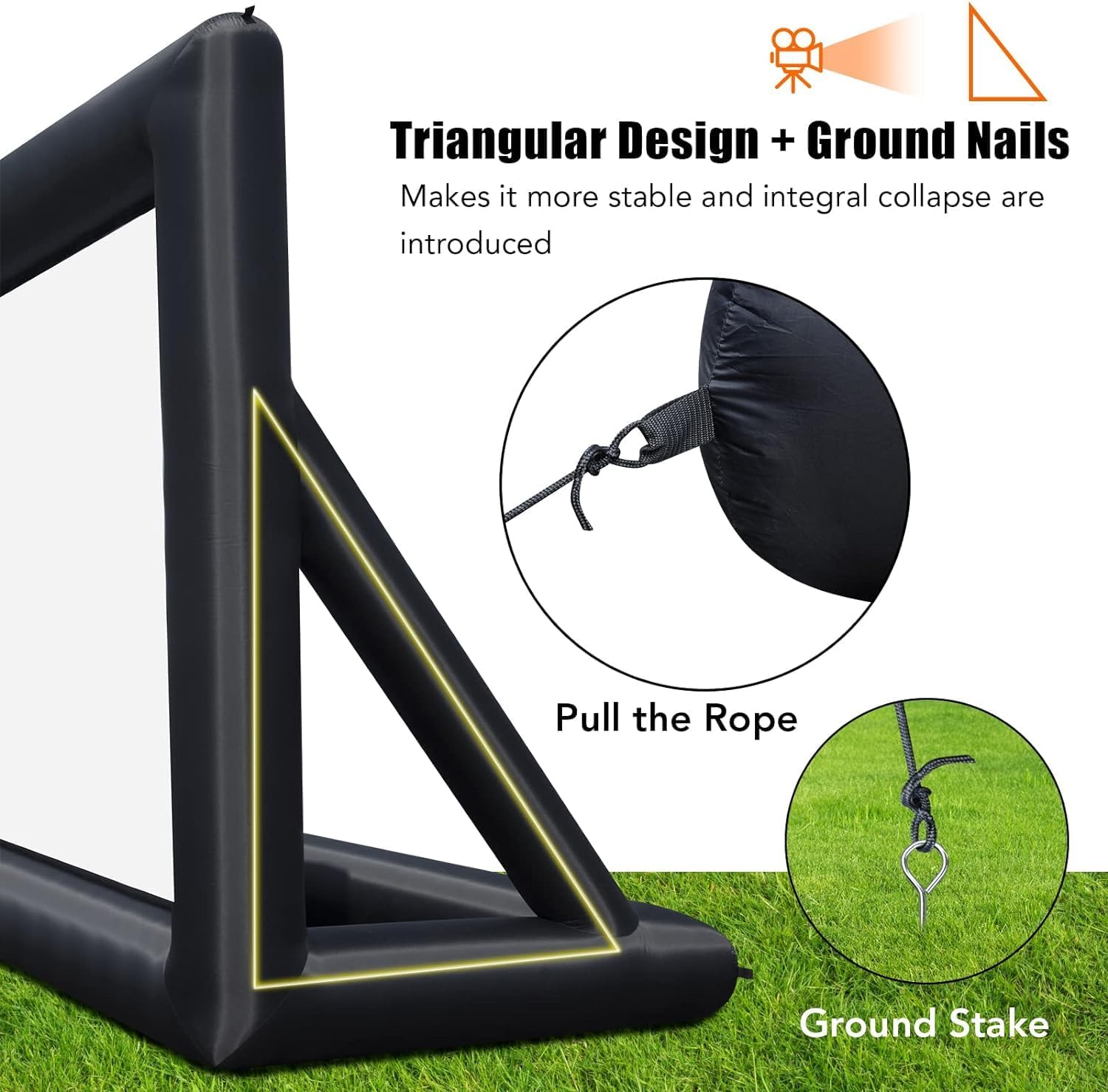 CHEINAUTO – Pantalla de proyector inflable, 20 pies, portátil, para exteriores, proyección frontal y trasera, con cuerda, soplador de aire, clavos