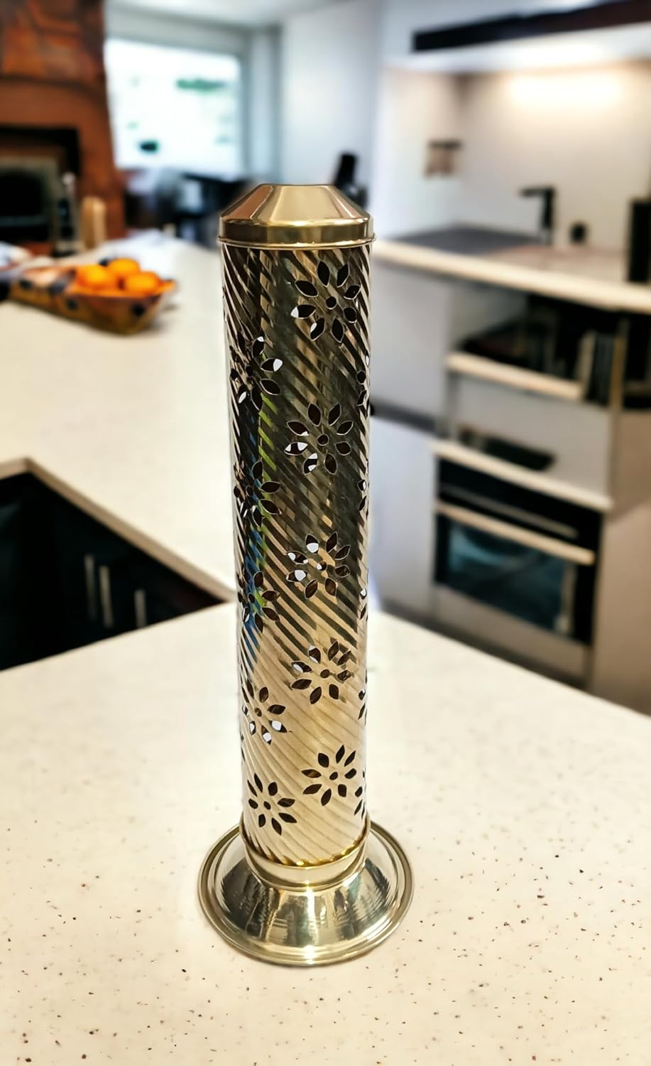 Ajuny Soporte para quemador de incienso de latónsoporte para palo de incienso, soporte en torre, atrapaseñas de cenizas, diseño de flor Jali para