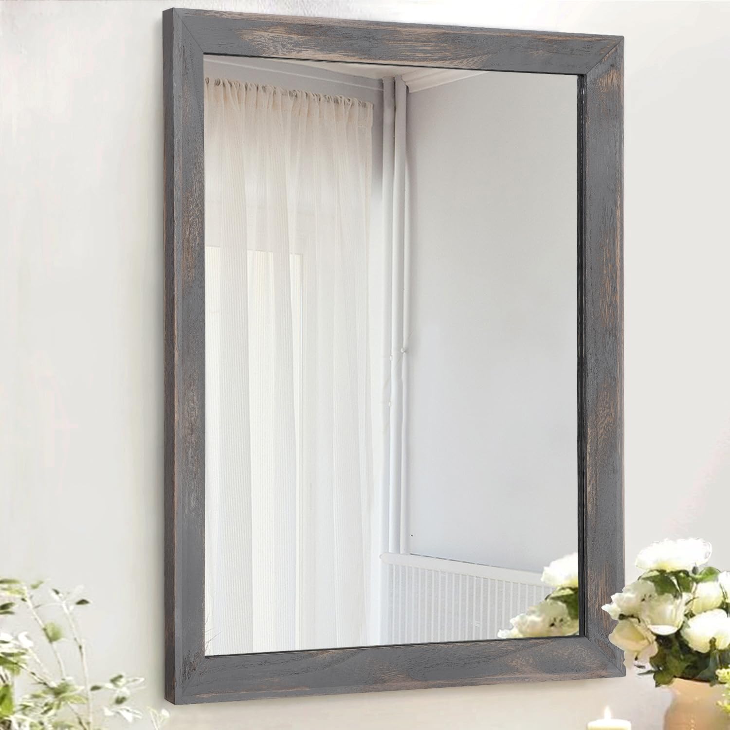 AAZZKANG Espejo de madera rectangular rústico para decoración de pared para dormitorio, baño, sala de estar, entrada, decoración del hogar