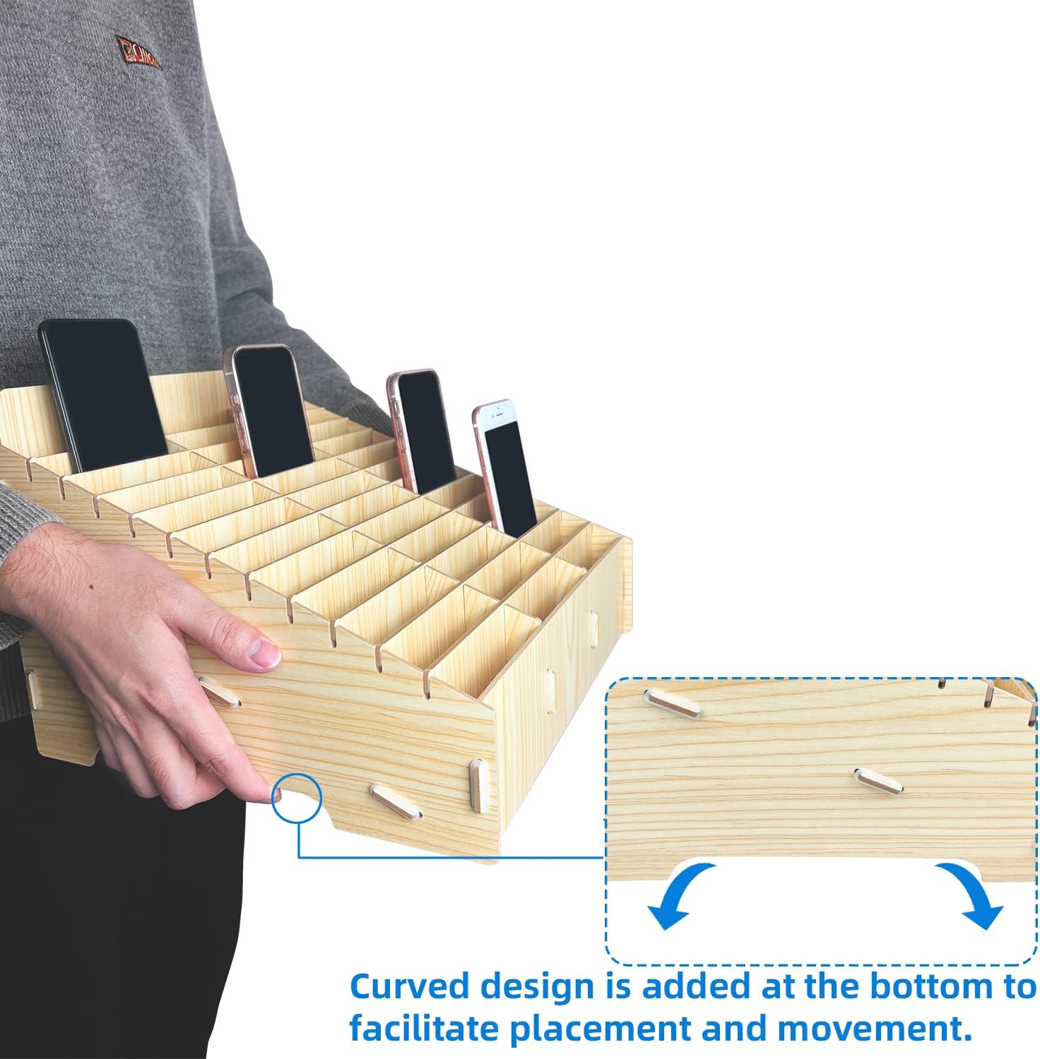 Hejall Wooden Desktop Storage Box Mobile Phone Management Storage Box Creative Desktop Office Meeting Finishing Grid Multi Cell Phone Rack Display