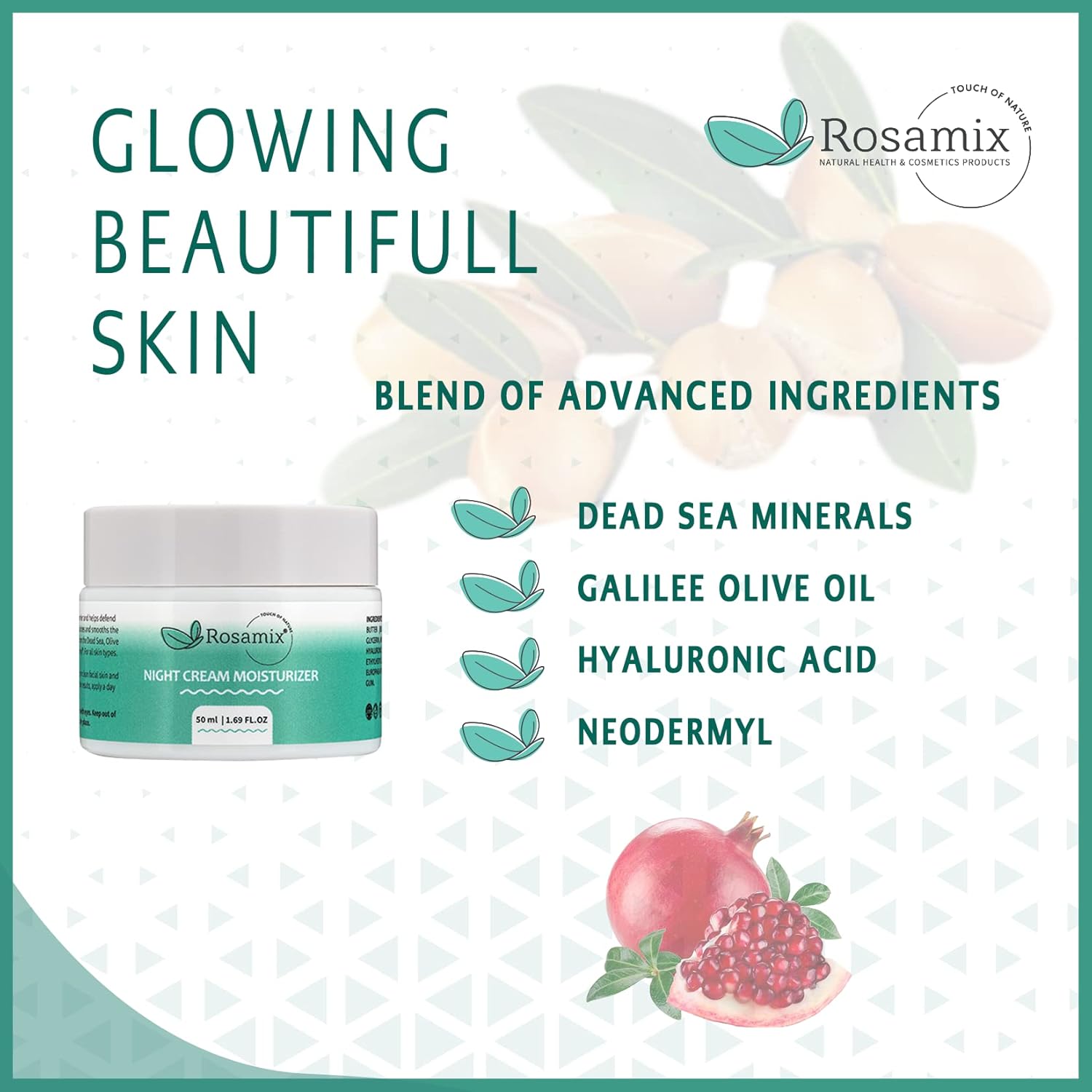 Crema de Noche Hidratante Facial Crema de Noche Antiedad con Minerales del Mar Muerto, Aceite de Oliva de Galilea, Ácido Hialurónico y Neodermyl