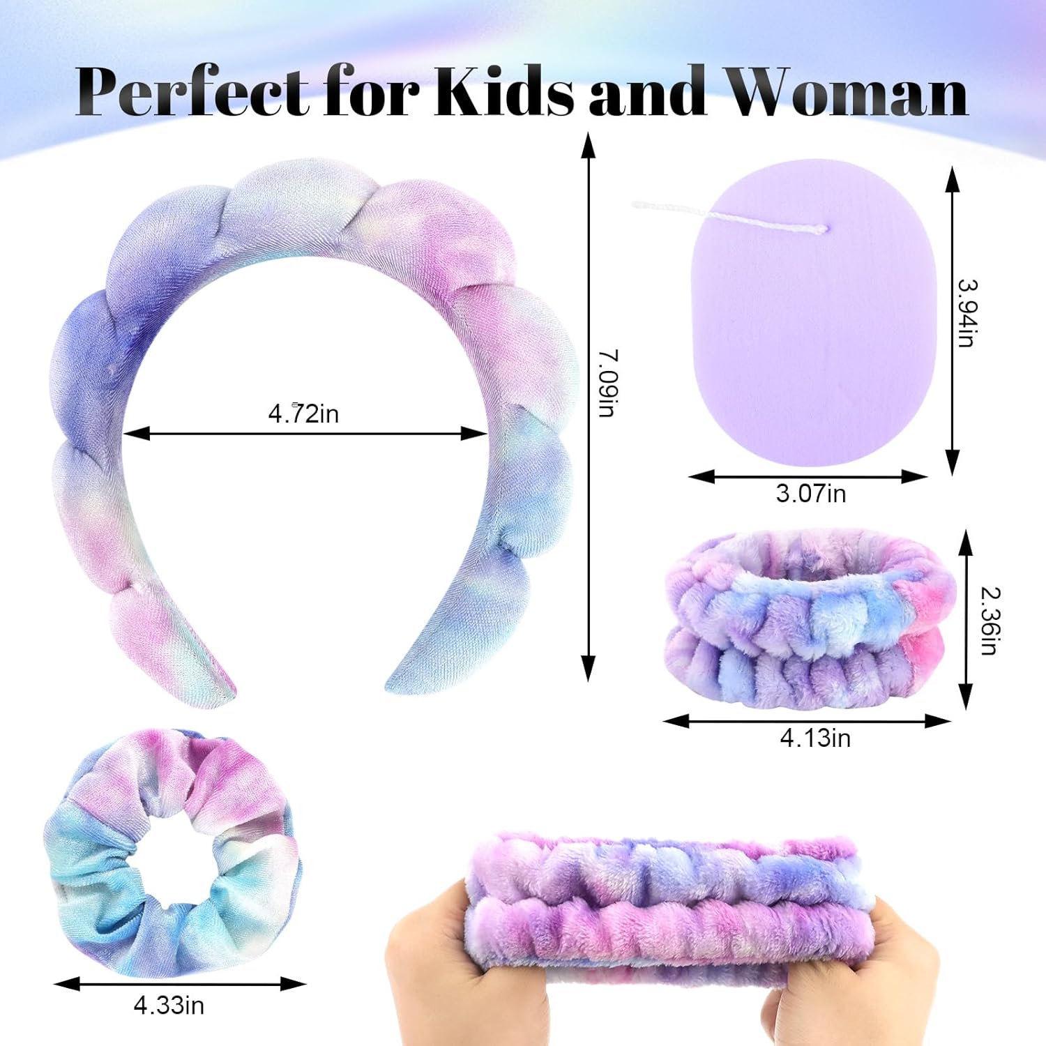 CAVETEE Diadema de maquillaje para mujer, diadema de cuidado de la piel para lavar la cara, bonita diadema de spa hinchada teñida con banda elástica