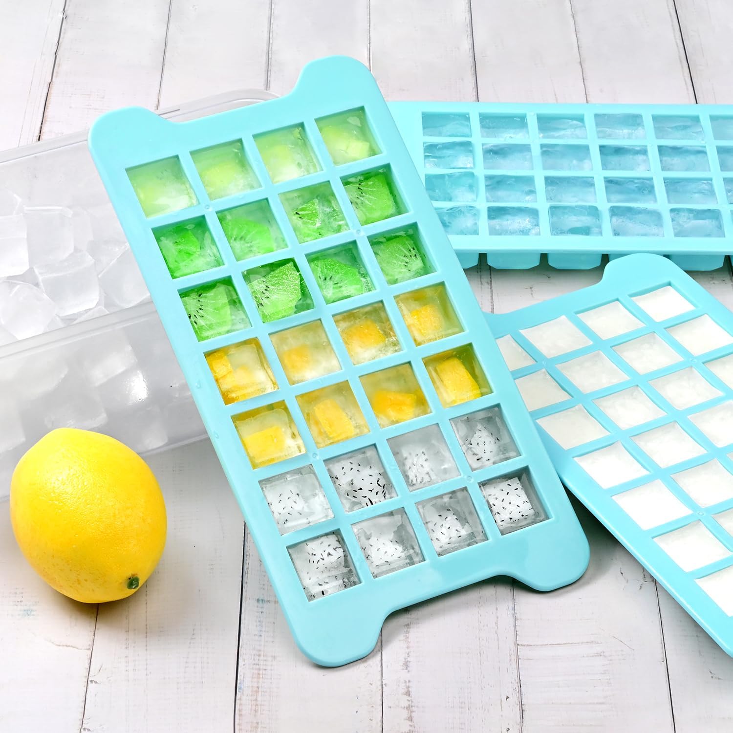 Bandeja de cubitos de hielo para congelador con contenedor FDDBI – Máquina de cubitos de hielo de fácil liberación de 1 pulgada con tapa y