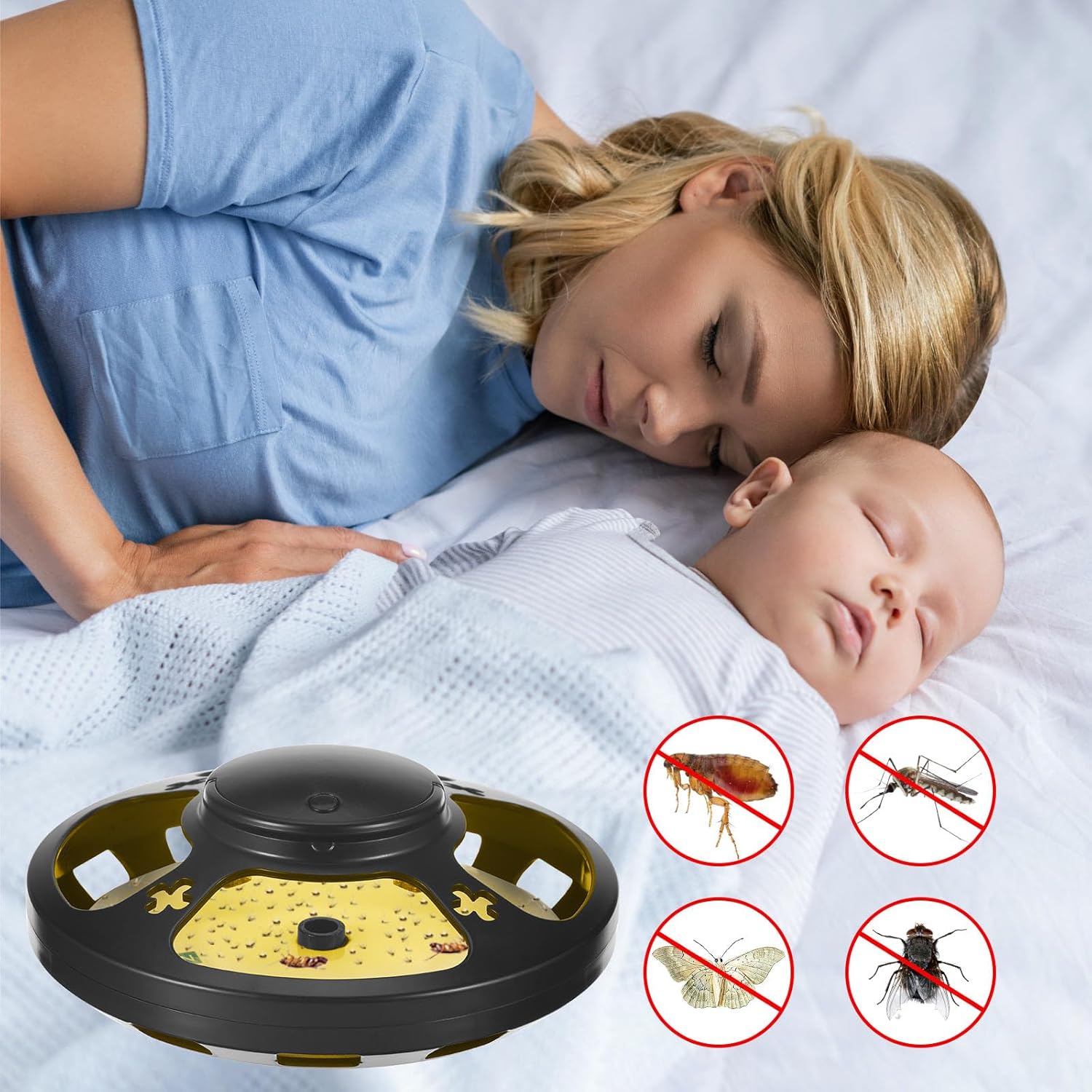 Paquete de 2 trampas para pulgas para el interior de tu hogar, trampa de mosquitos para casa, luz nocturna UV, atrapador de insectos con 10 trampas