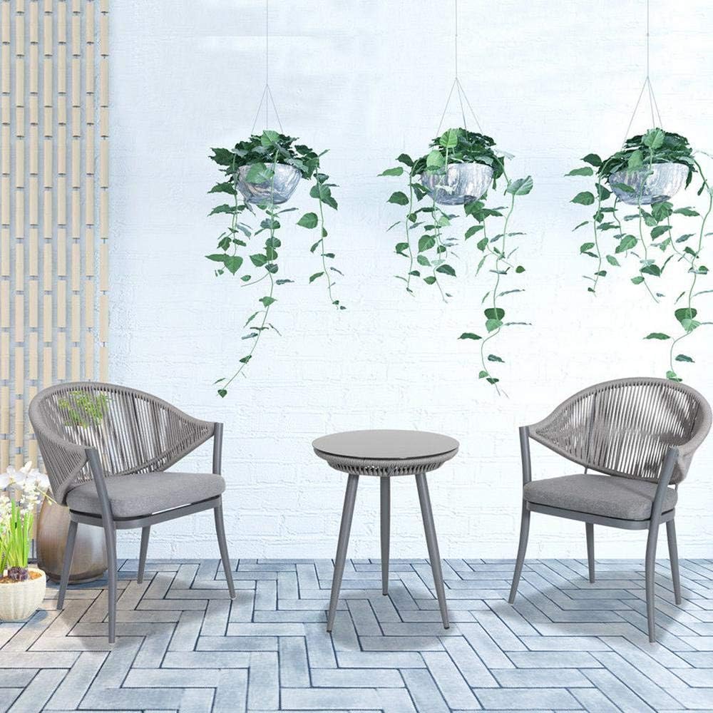 NUU GARDEN Juego de 3 piezas de bistró para exteriores, juego de patio de conversación de cuerda tejida, muebles de aluminio para todo tipo de