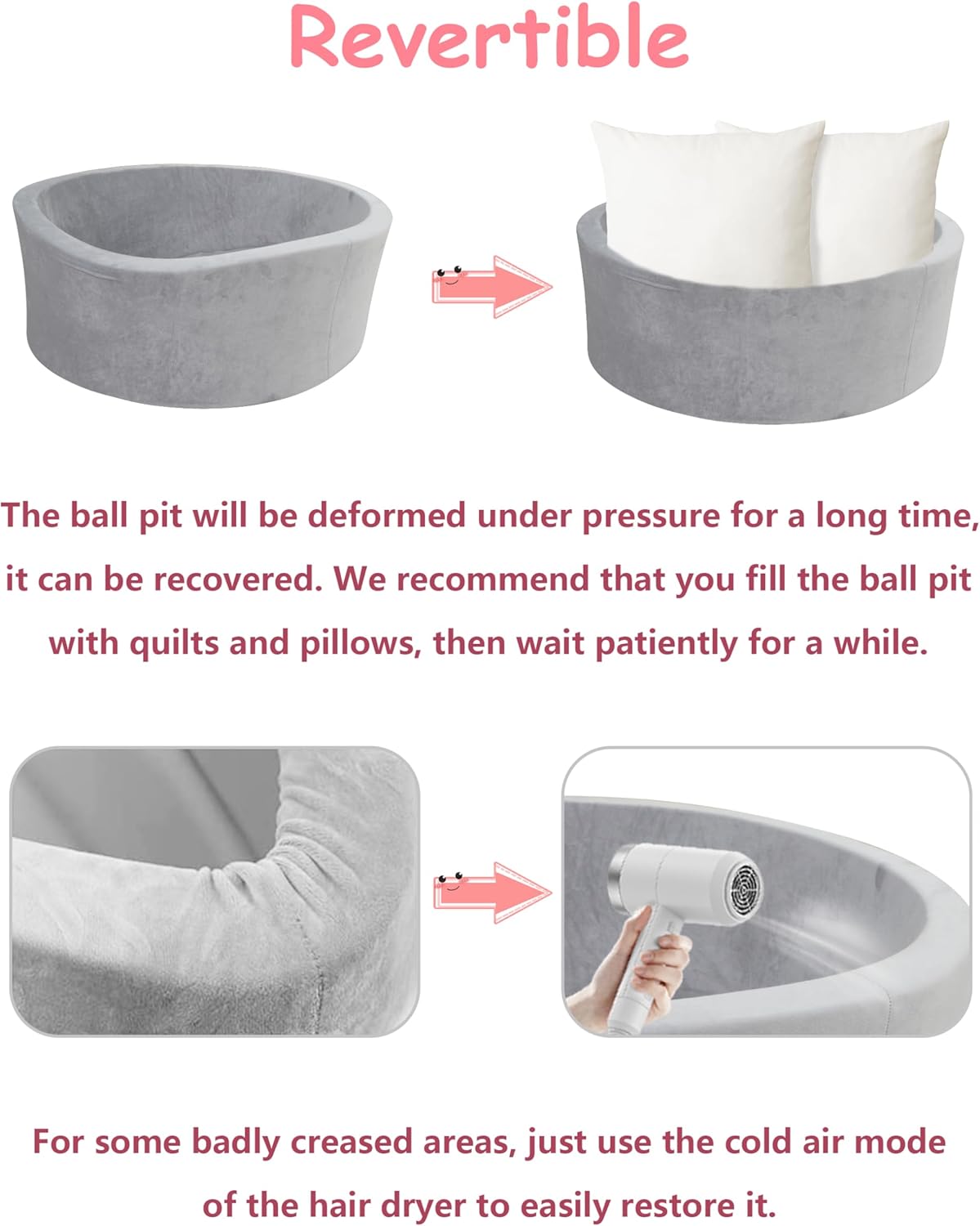 Piscina de bolas de espuma para niños pequeños, redonda y suave, para jugar en interiores, juguete de regalo para niños y bebés, gris (bolas no