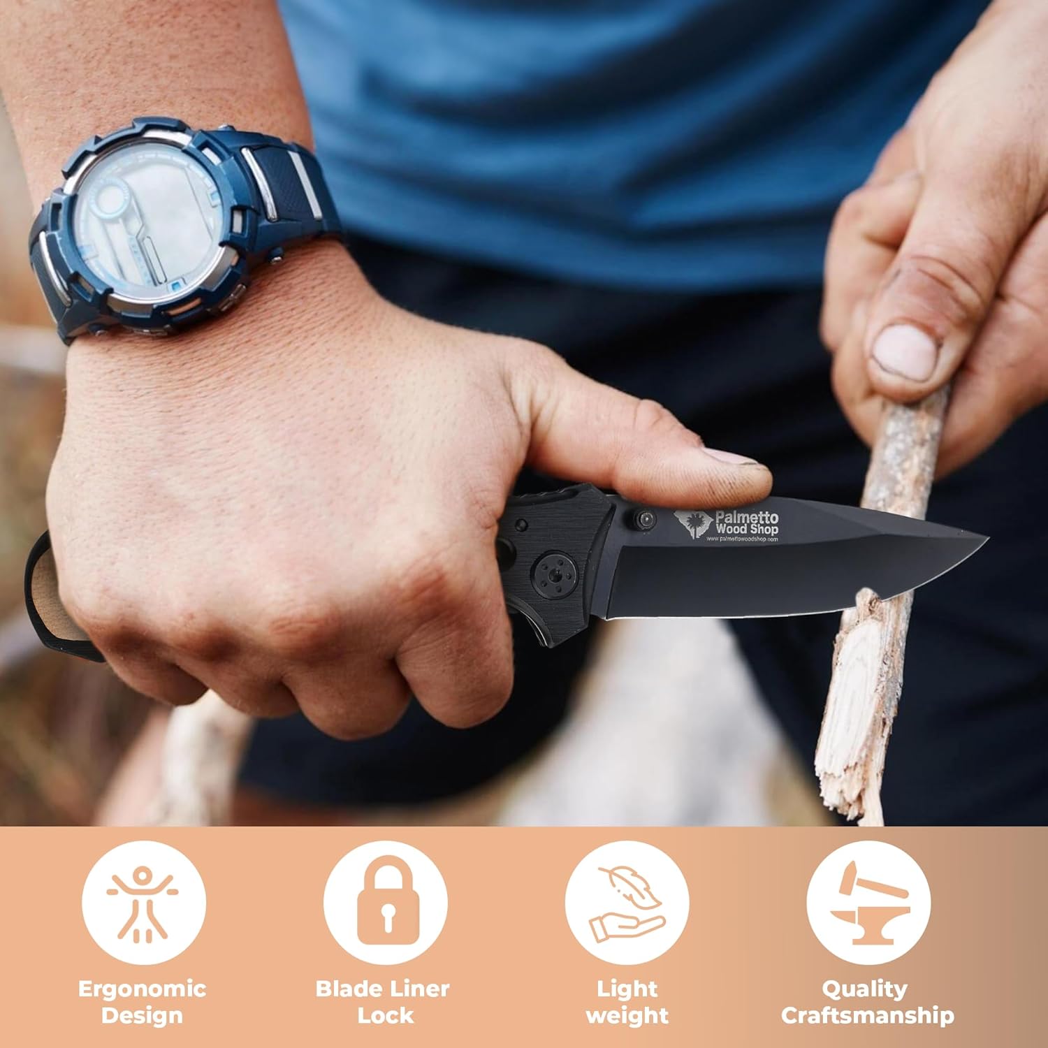 Palmetto Wood Shop Cuchillo de bolsillo  Cuchillo personalizado grabado con láser, regalo para hombres, cuchillo plegable para transporte diario,