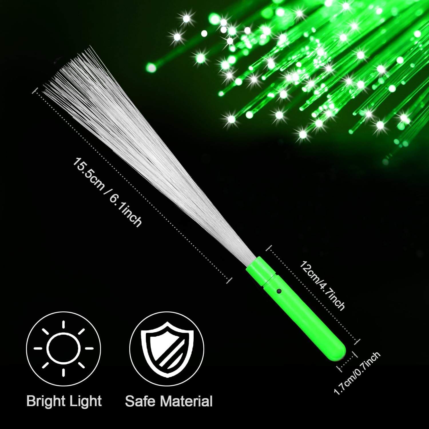 Paquete de 12 varillas de brillo verdes con luz para barra de fibra óptica a granel con 3 modelos intermitentes para el día de San Patricio, Pascua,