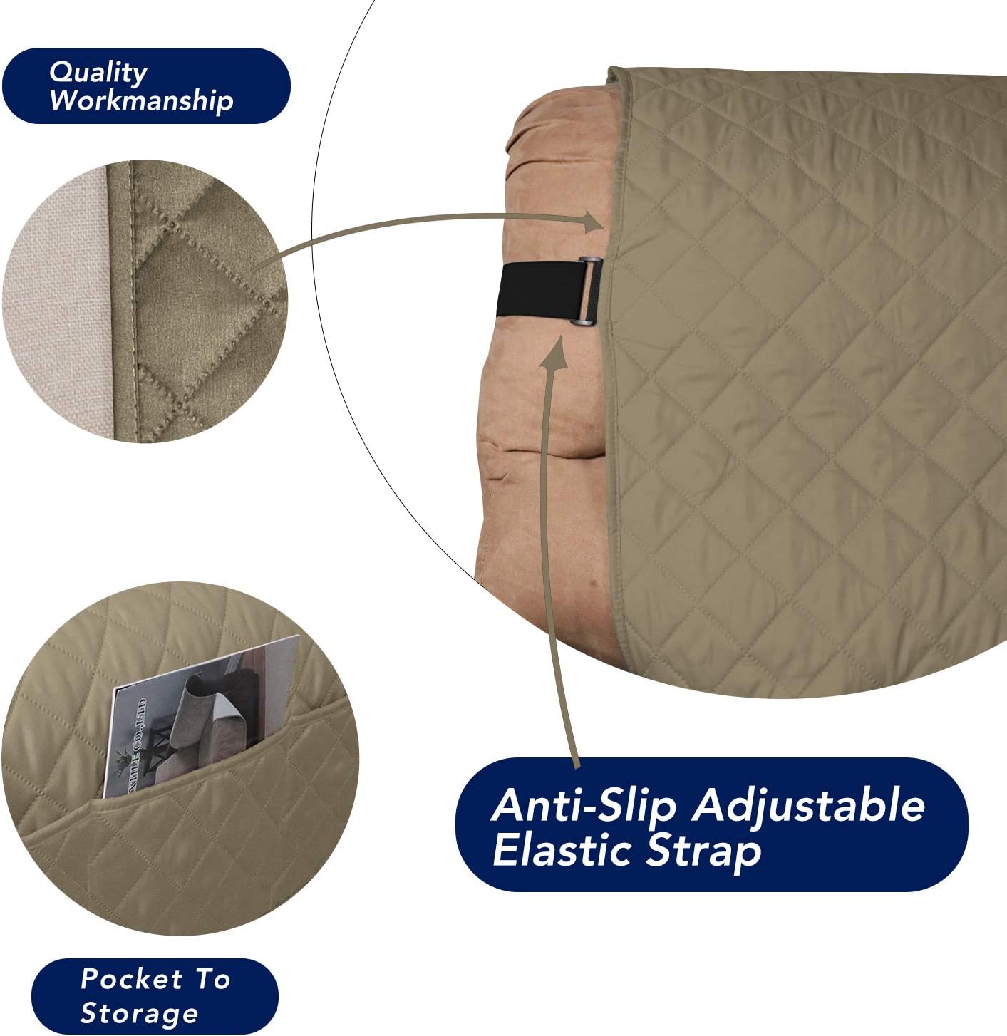 PureFit Funda de sofá reversible resistente al agua, lavable a máquina, con correa ajustable, para perros, mascotas (reclinable, beigemarfil)
