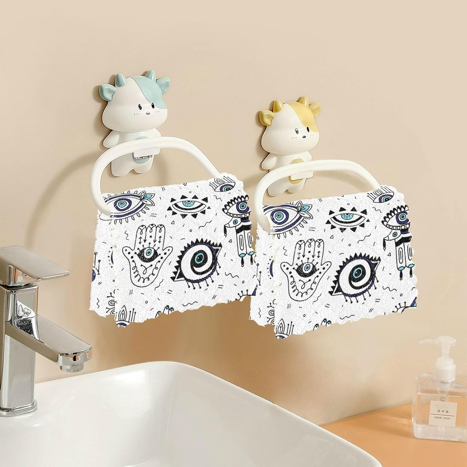 Evil Eyes Geometry Doodle 6 Pack Quick Dry Microfiber Cleaning Towels Kitchen Decorative Quality Microfiber Towel for Countertop Coffee
