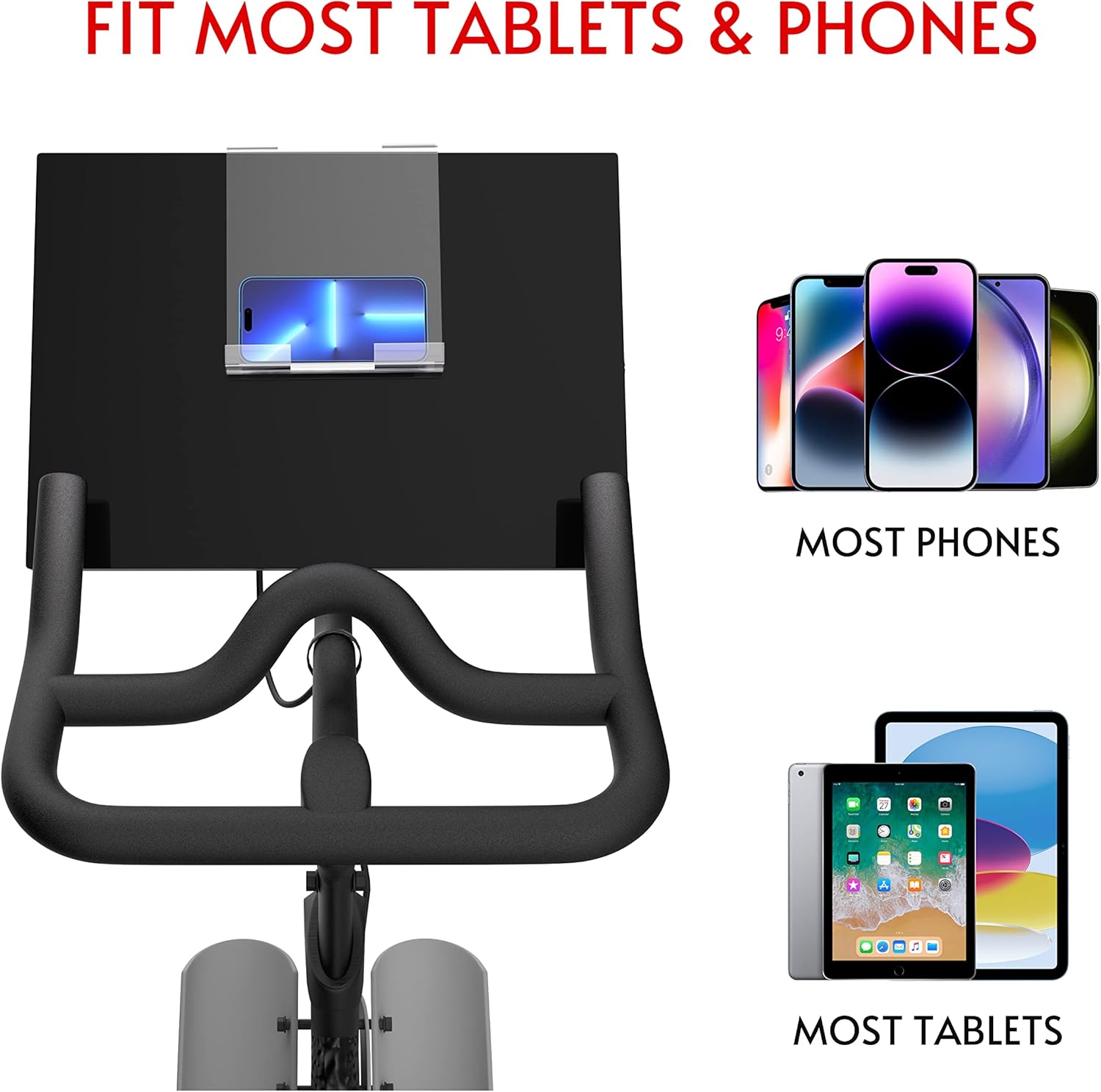 Soporte para tablet compatible con Peloton Bike & Bike Plus y Row & Tread, soporte para iPad, soporte para teléfono y tableta, soporte para la