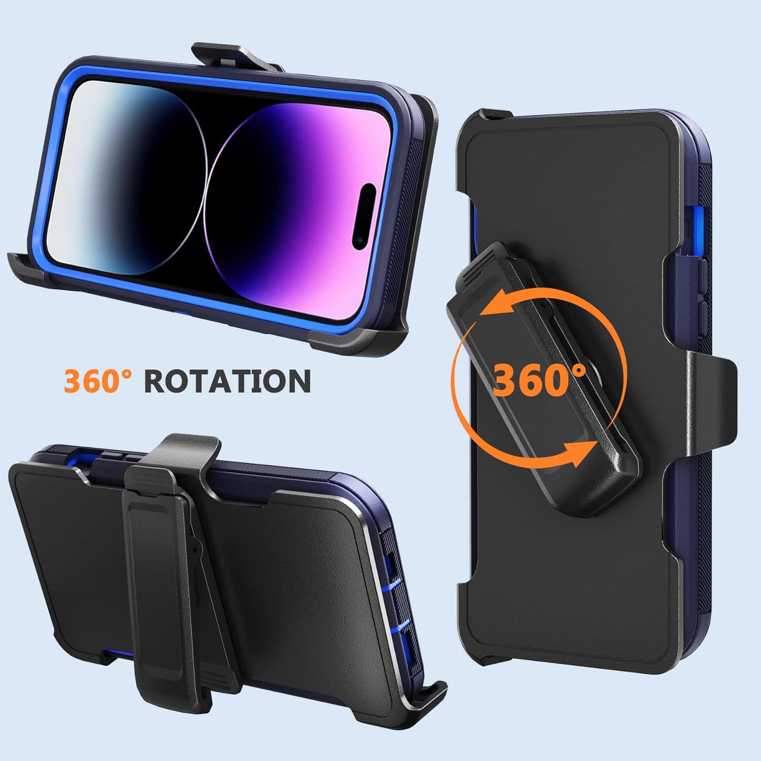 NIFFPD Funda diseñada para Apple iPhone 14 Pro Max con clip para cinturón y soporte, carcasa resistente de cuerpo completo con 2 protectores de
