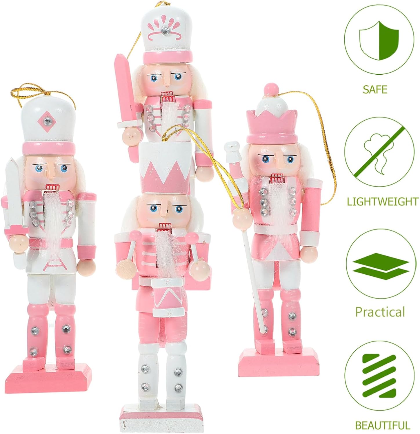 GANAZONO 4pcs Mini Navidad colgante cascanueces madera adornos Navidad rey soldado figuras para árbol adorno 4.7 in