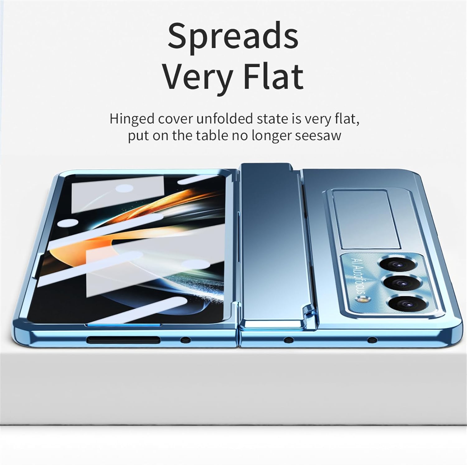 Funda para Samsung Galaxy Z Fold 5 2023, carcasa de una pieza Z Fold5 con función atril y protector de pantalla, protección completa (azul)