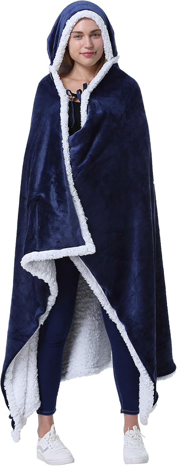 Catalonia – Poncho con capucha manta ponible con bolsillos para las manos, cómoda capa de forro polar Sherpa para niños y adultos, regalo para