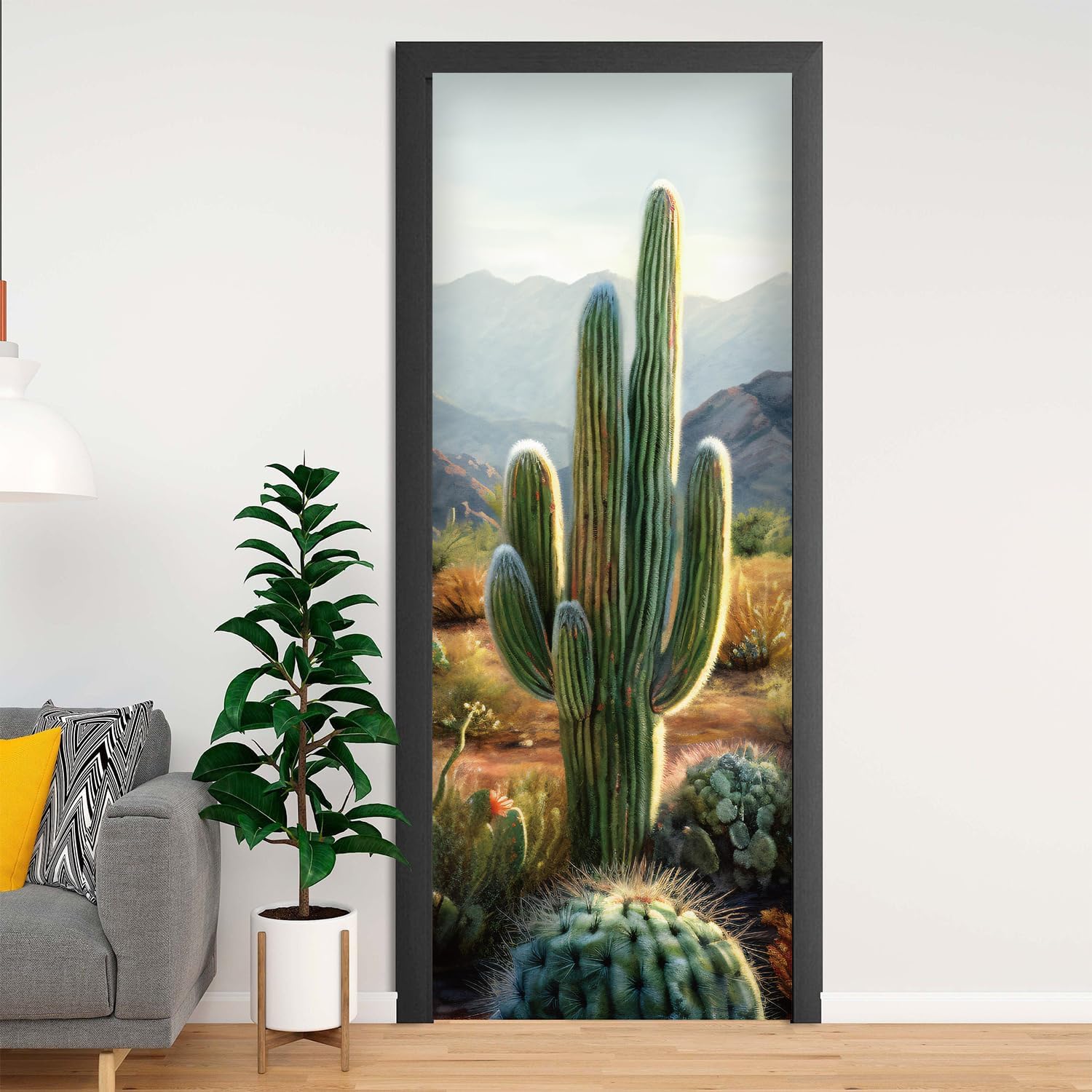 LiveInUrban Mural autoadhesivo para puerta de cactus gigante del desierto de Arizona, vinilo para despegar y pegar, calcomanías de vinilo para