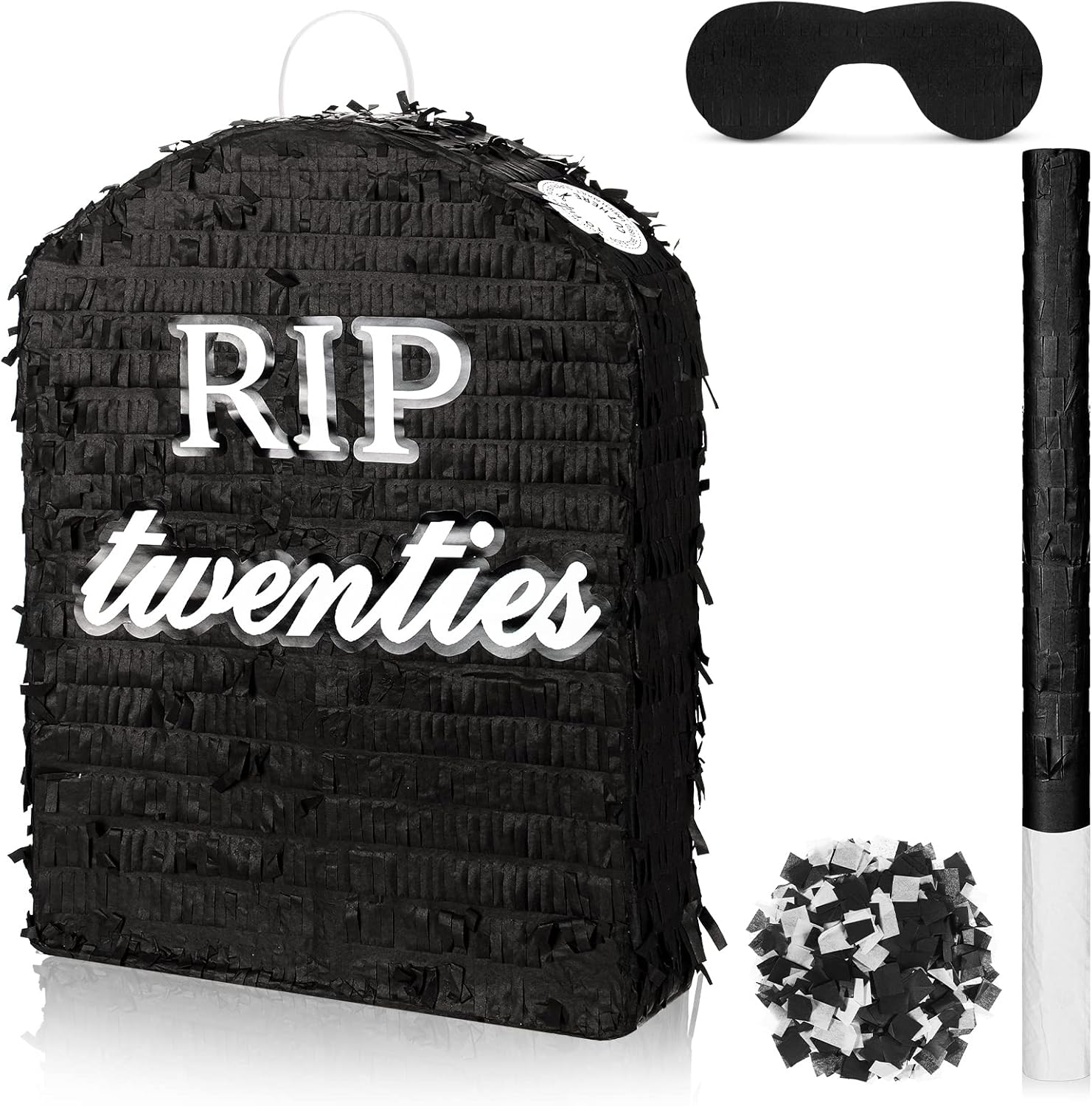 Sratte Rip Twenties Piñata divertida de 10 x 14.8 x 2.7 pulgadas, piñata funeraria con palo para los ojos vendados y papel de confeti, se adapta a