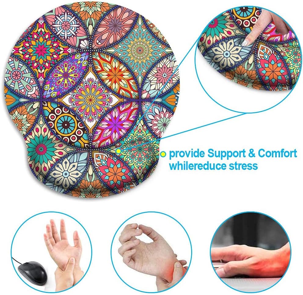 Britimes Ergonomic Mouse Pad with Wrist Support Mandala Floral Non-Slip Rubber Base Mousepad for Home Office Gaming Working Computers Laptop Easy