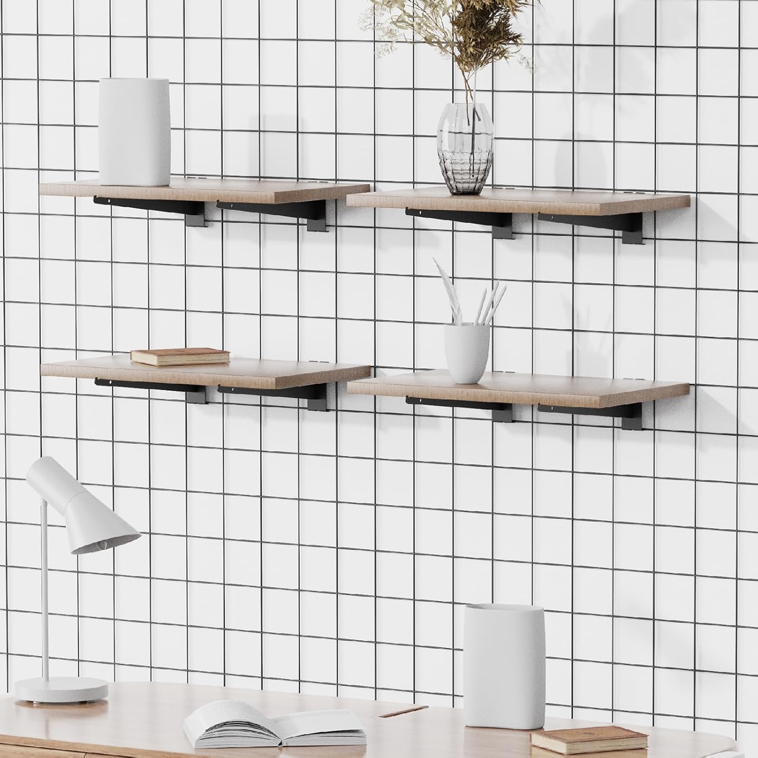 10 soportes de estante de pared de rejilla de 12 pulgadas, soportes negros para estante de pared de rejilla con borde resistente, accesorios de