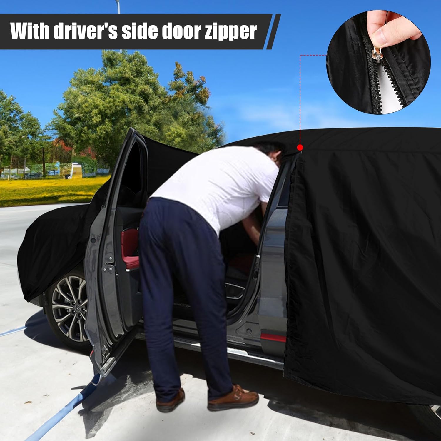 Funda impermeable para automóvil compatible con accesorios Nissan Kicks 2016-2024, negro 210T interior de algodón con cremalleras de puerta para