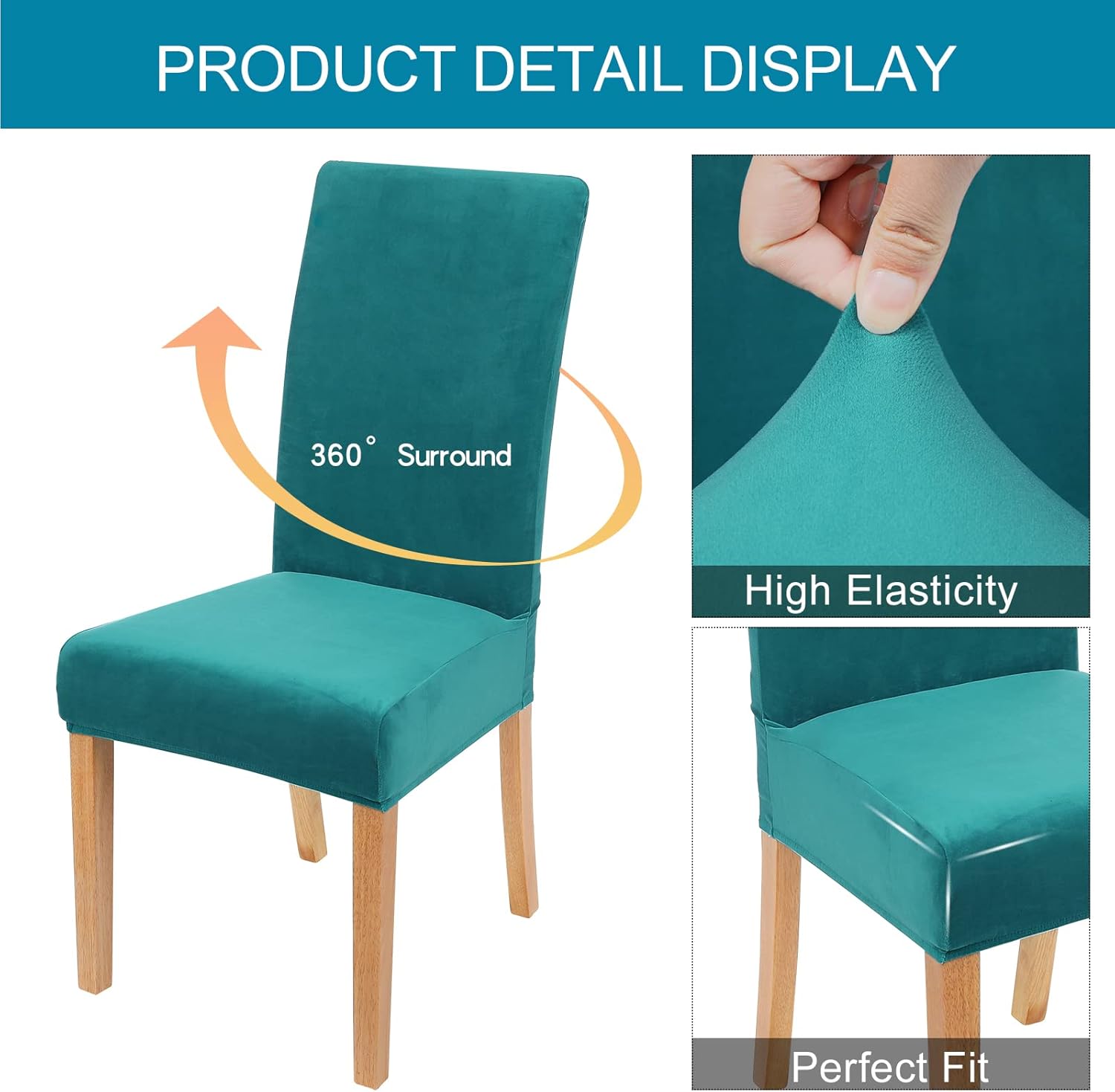 smiry – Fundas para sillas de comedor de terciopelo elástico y suave, extraíbles, Terciopelo, Verde (Peacock Green)