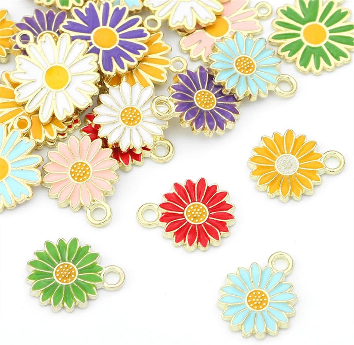 Paquete de 50 dijes esmaltados de girasol en tono dorado, cuentas para hacer joyas, aretes, collares, pulseras, accesorios, dijes de vino