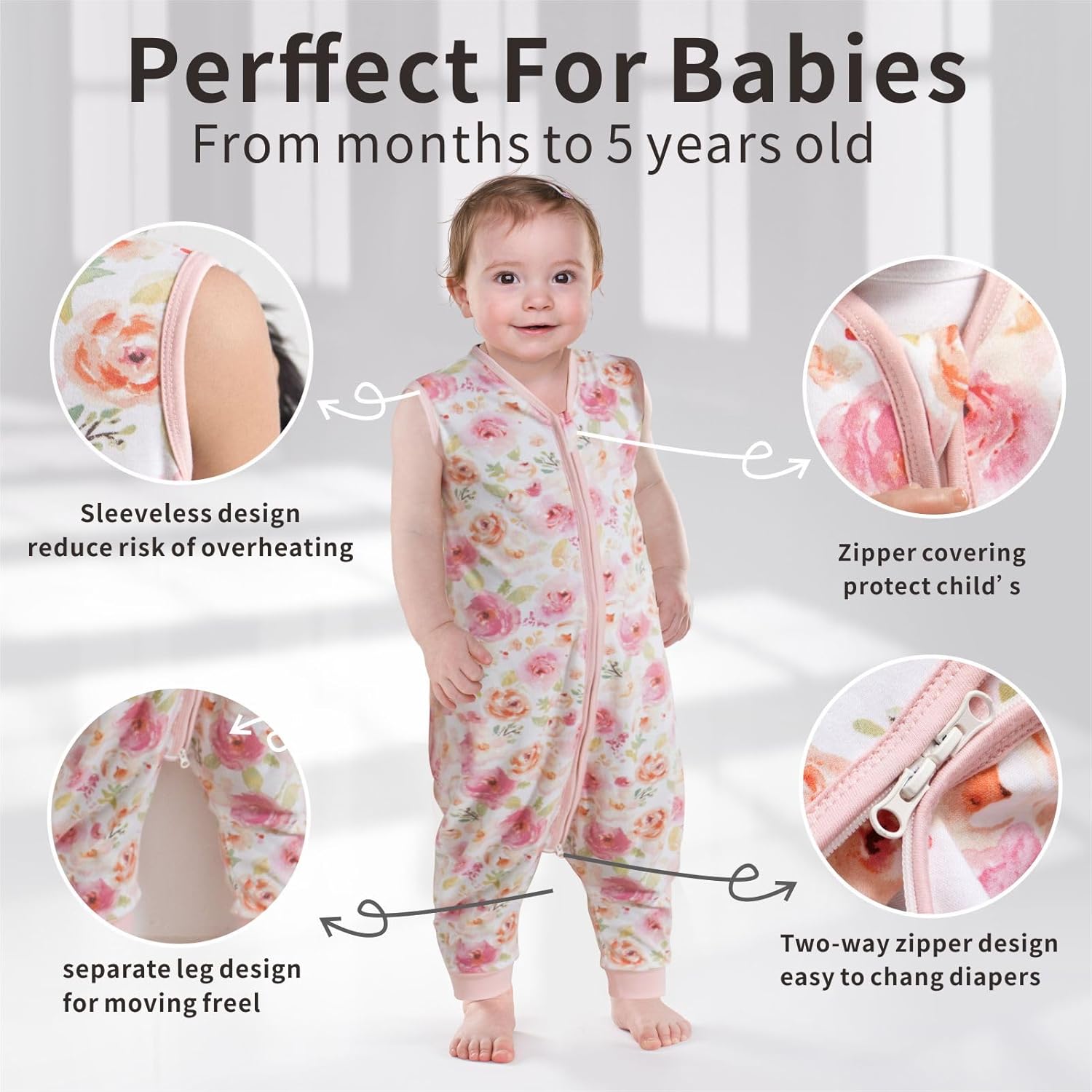 Saco de dormir para bebé con pies, 100% algodón, transpirable, saco de dormir para niños pequeños