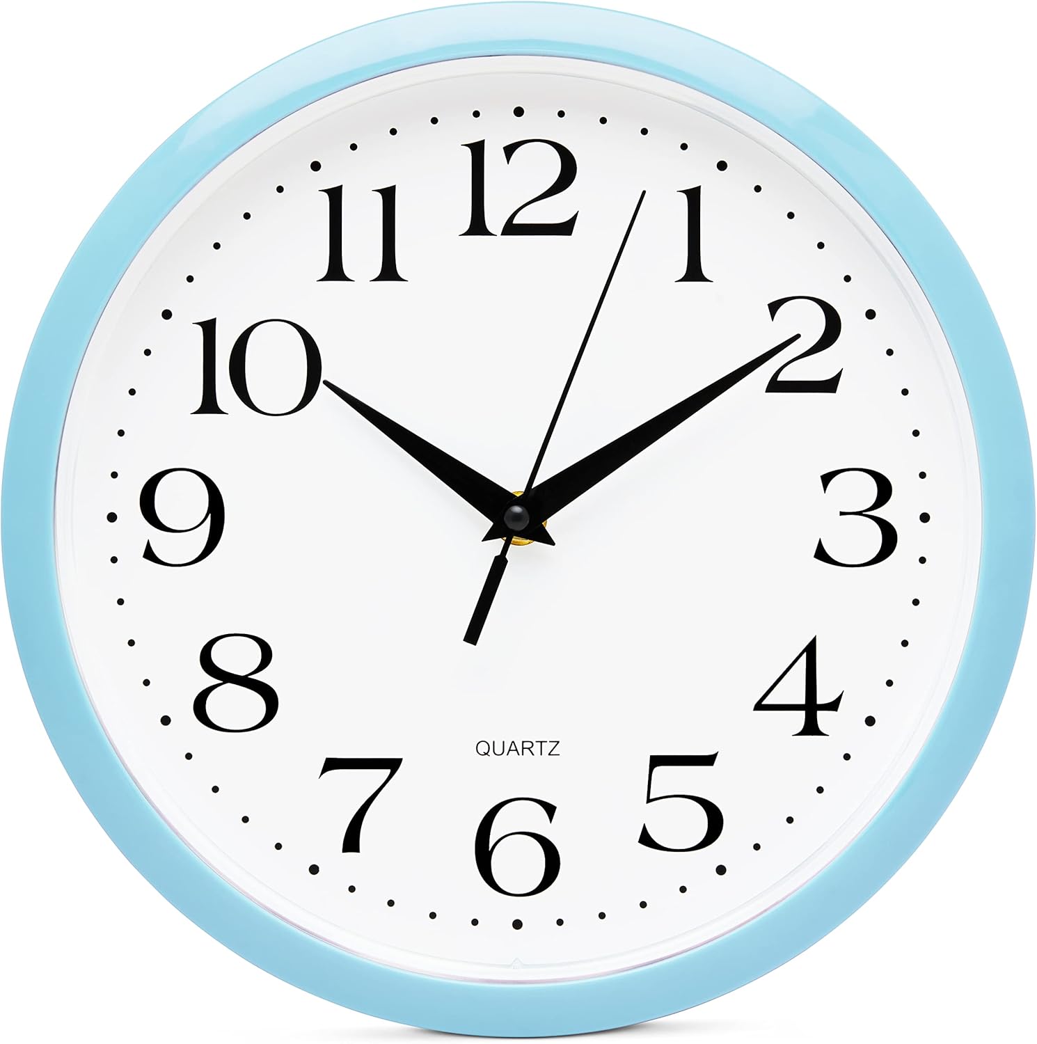 Bernhard Products Reloj de pared azul claro, silencioso, sin tictac, cuarzo de calidad de 12 pulgadas, funciona con pilas, redondo, fácil de leer,