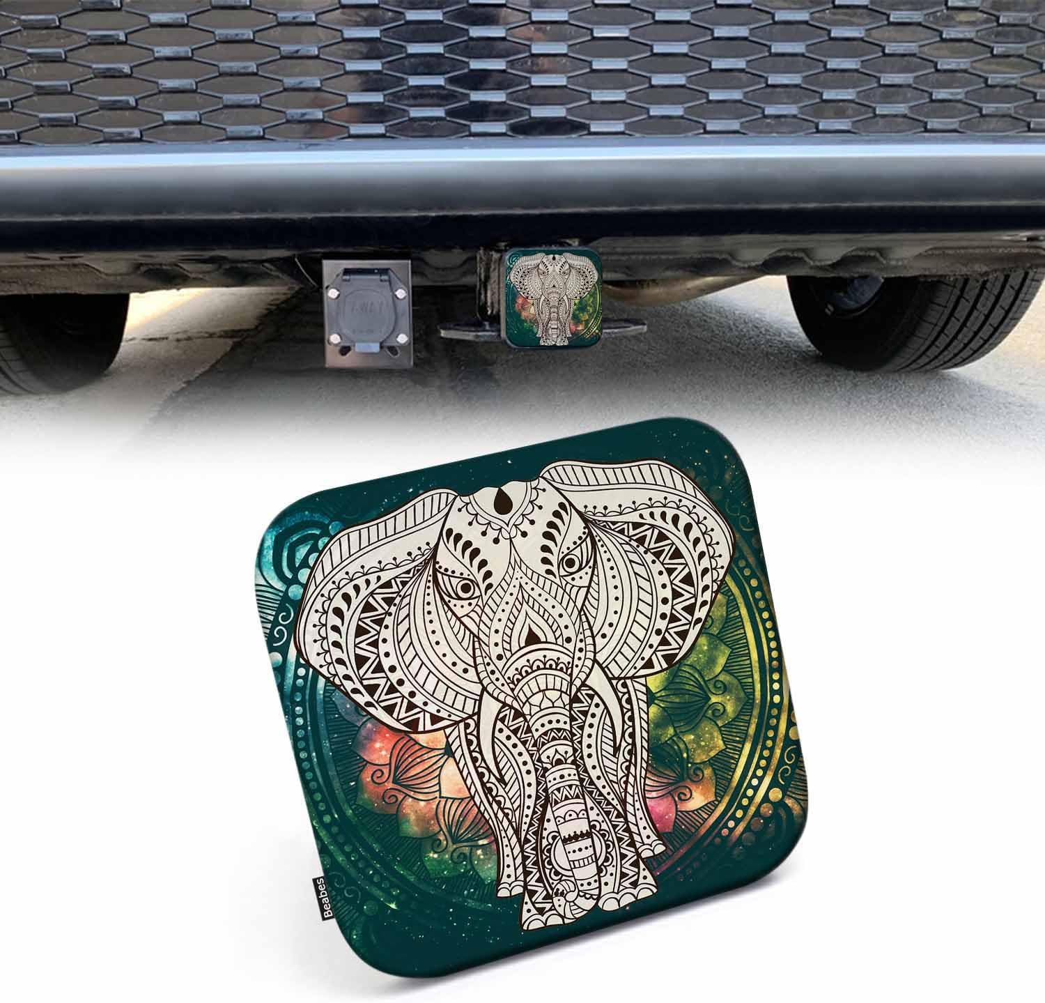 Beabes Cubierta de enganche de remolque de elefante, mandala colorido, floral, yoga, elefante, cubierta de tubo de enganche, tapa de enganche,