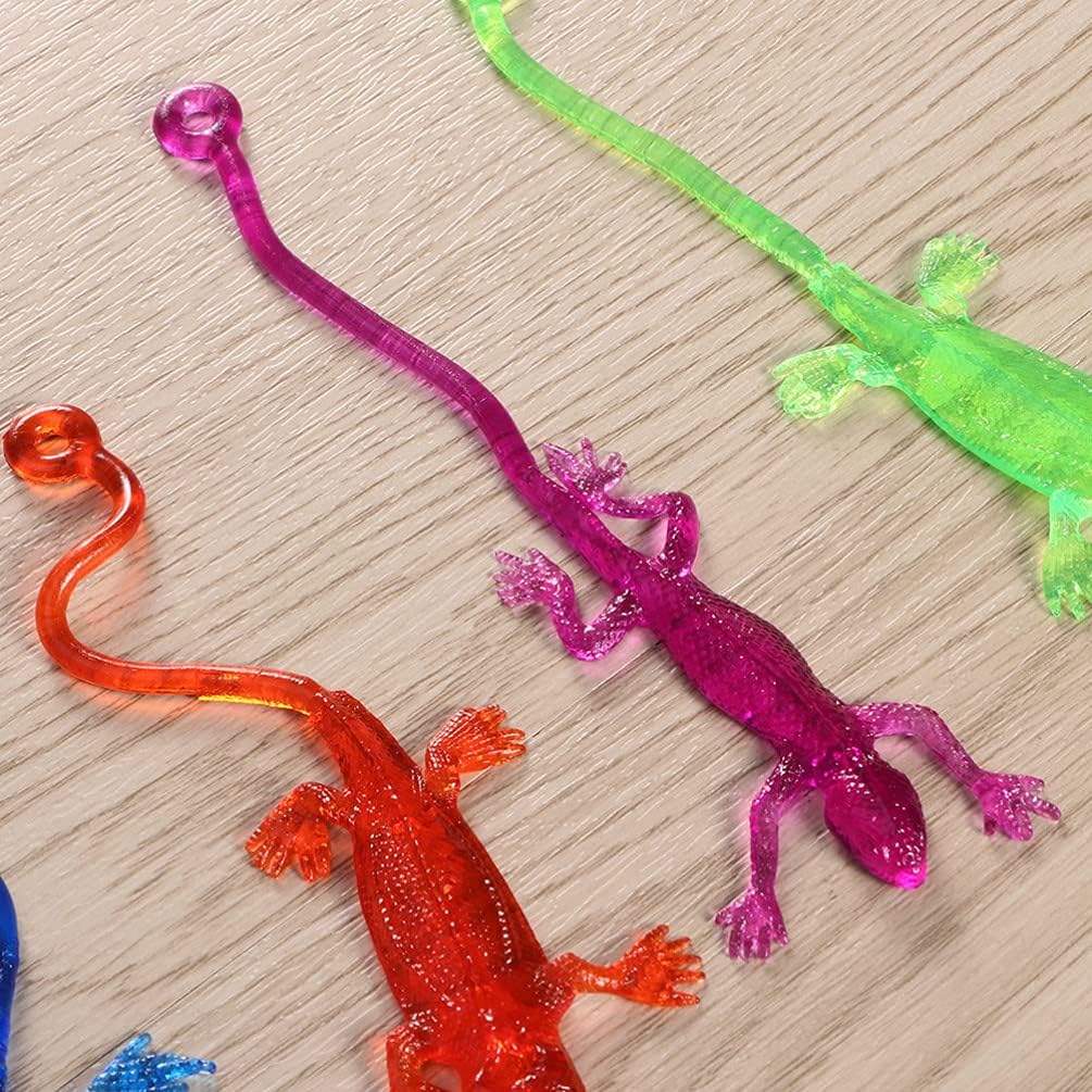 STOBOK Lagarto pegajoso, 24 piezas de juguetes pegajosos divertidos de lagarto de manos pegajosas, figuras de lagarto de gecko, juguetes elásticos