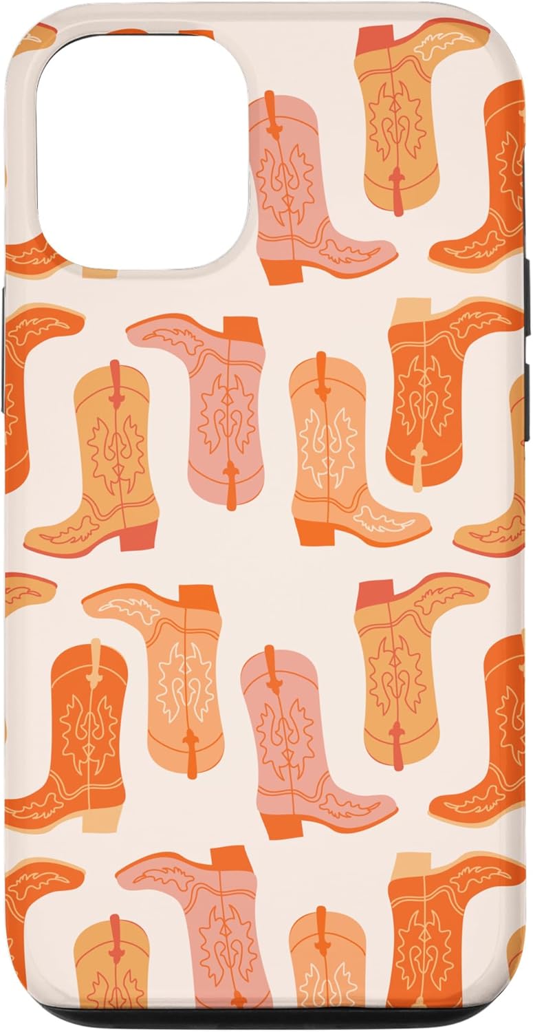 iPhone 14 Pro Cowboy Boot Ilustración Preppy Western en estuche naranja