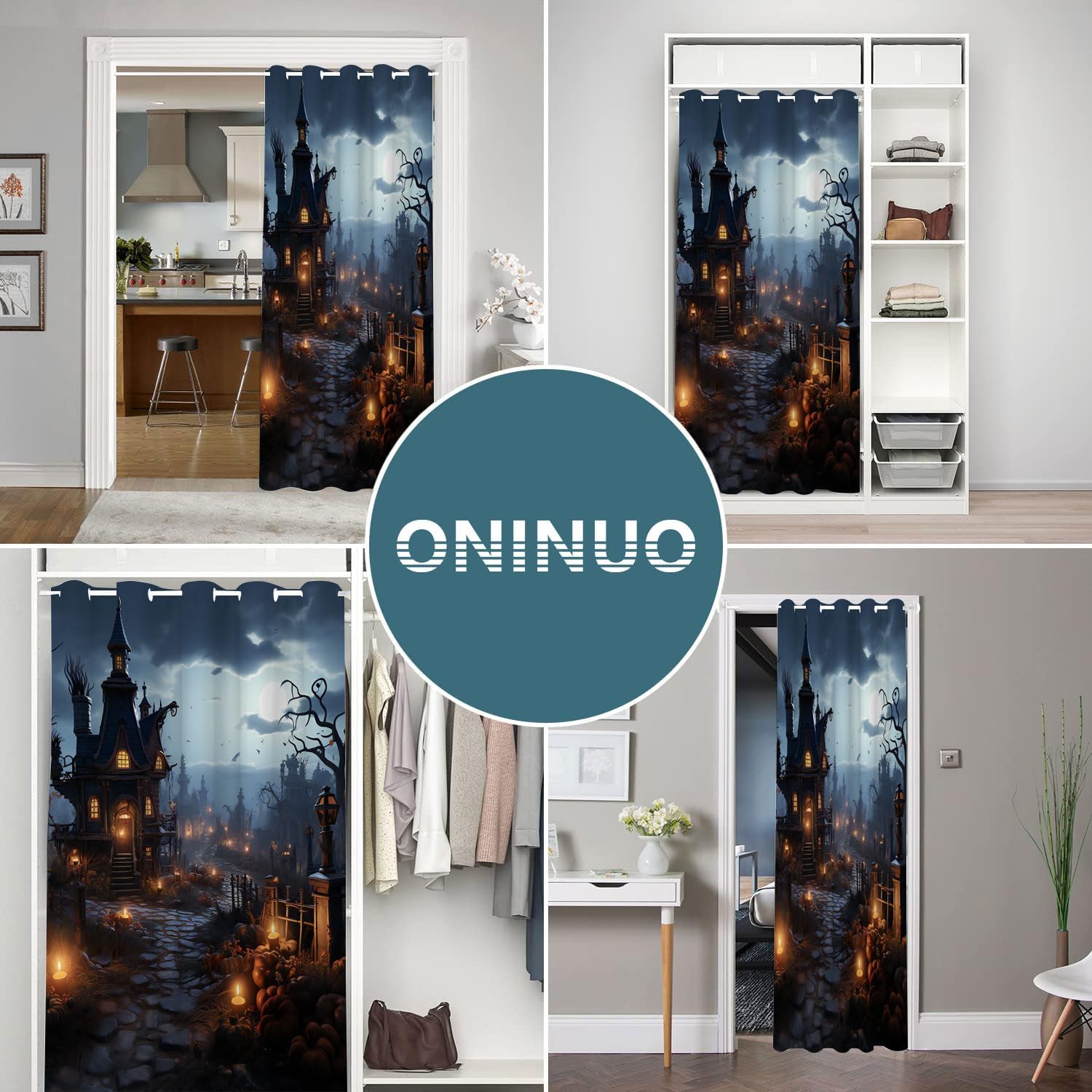 Cortinas de puerta de Halloween para puertas, aterradoras y espeluznantes cortinas opacas de calabaza para armario de dormitorio de niños,